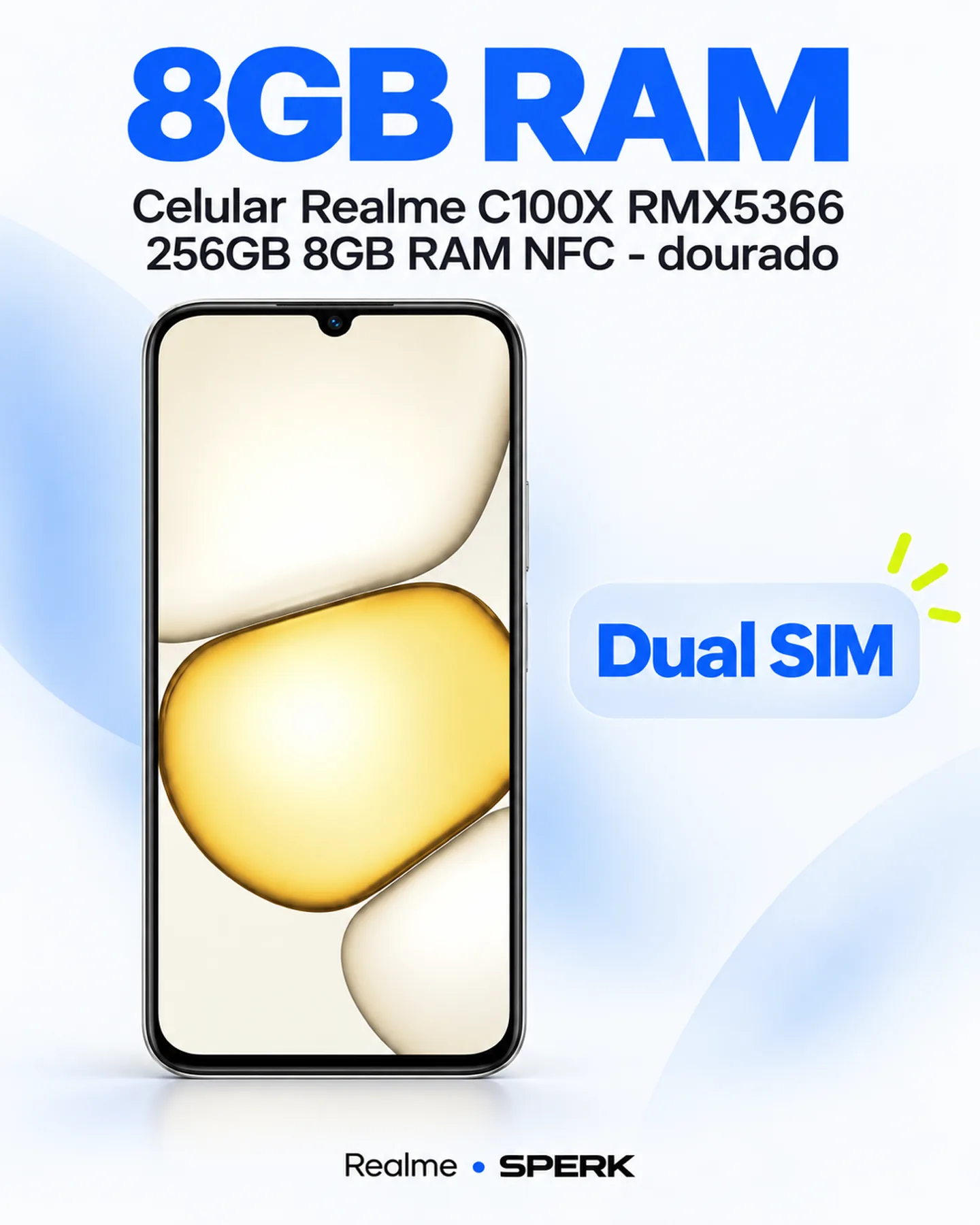 Celular Realme C100X RMX5366 256GB 8GB RAM NFC - dourado — painel 3