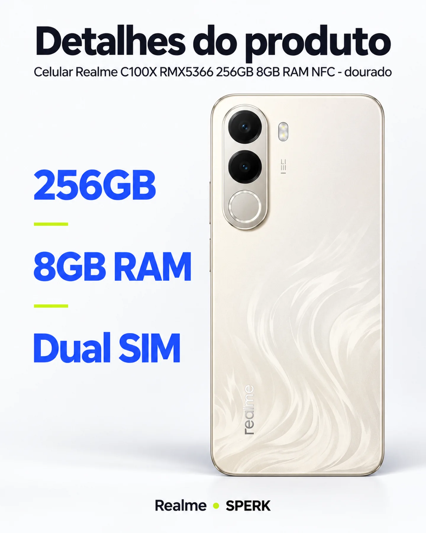 Celular Realme C100X RMX5366 256GB 8GB RAM NFC - dourado — painel 4