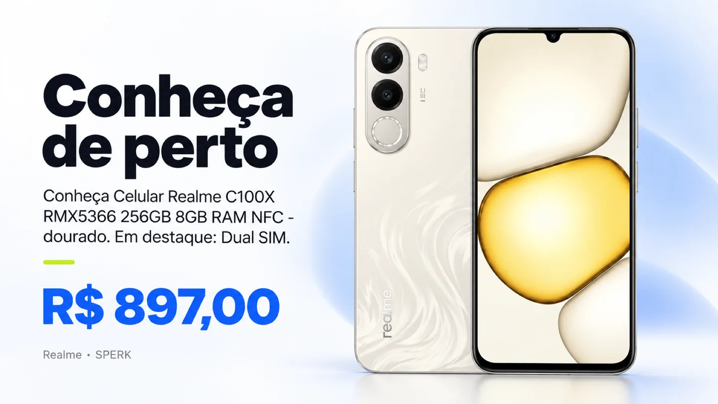 Celular Realme C100X RMX5366 256GB 8GB RAM NFC - dourado — heroi descricao