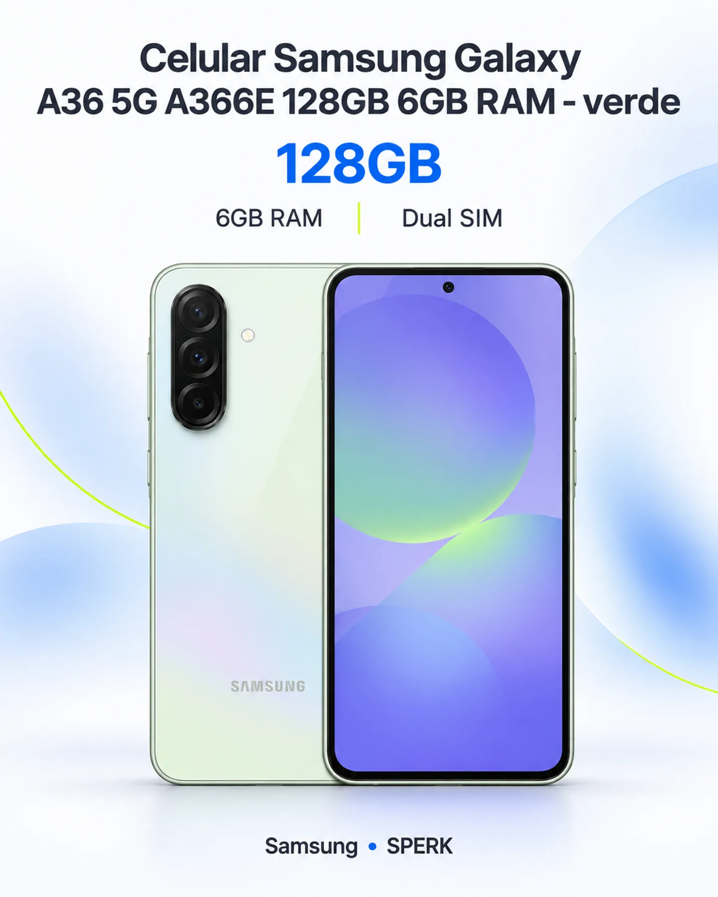 Celular Samsung Galaxy A36 5G A366E 128GB 6GB RAM - verde — painel 1