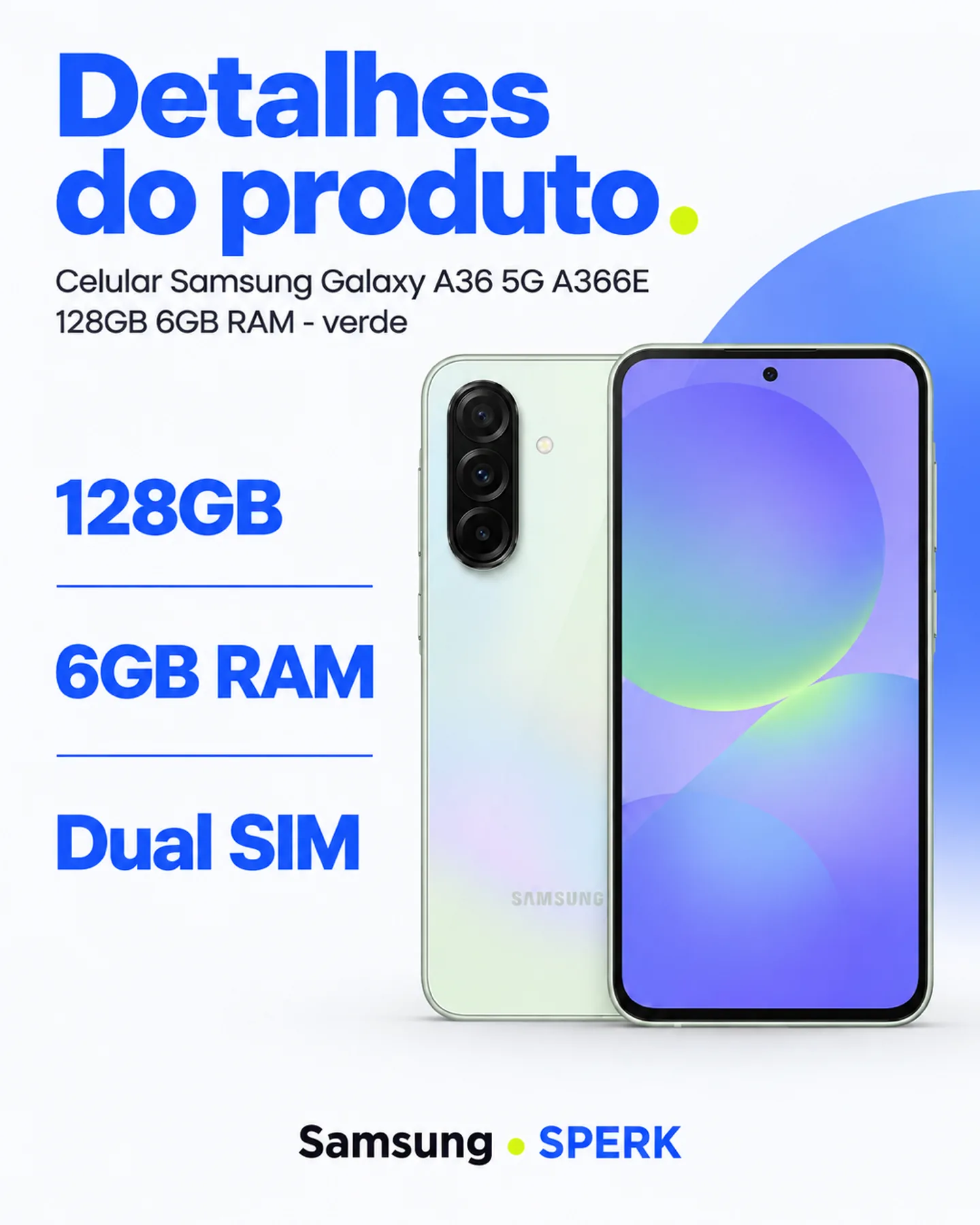 Celular Samsung Galaxy A36 5G A366E 128GB 6GB RAM - verde — painel 4