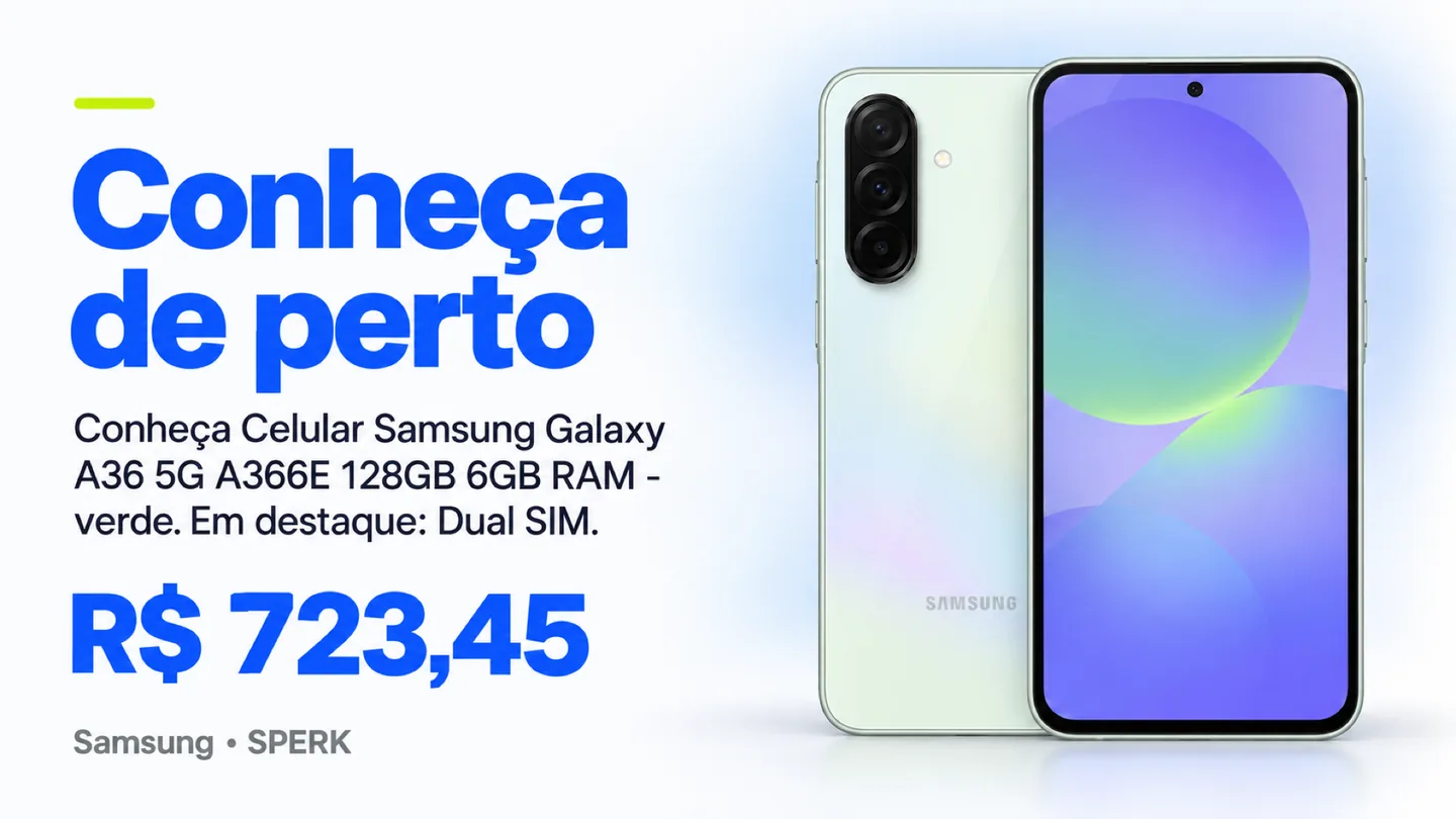 Celular Samsung Galaxy A36 5G A366E 128GB 6GB RAM - verde — heroi descricao