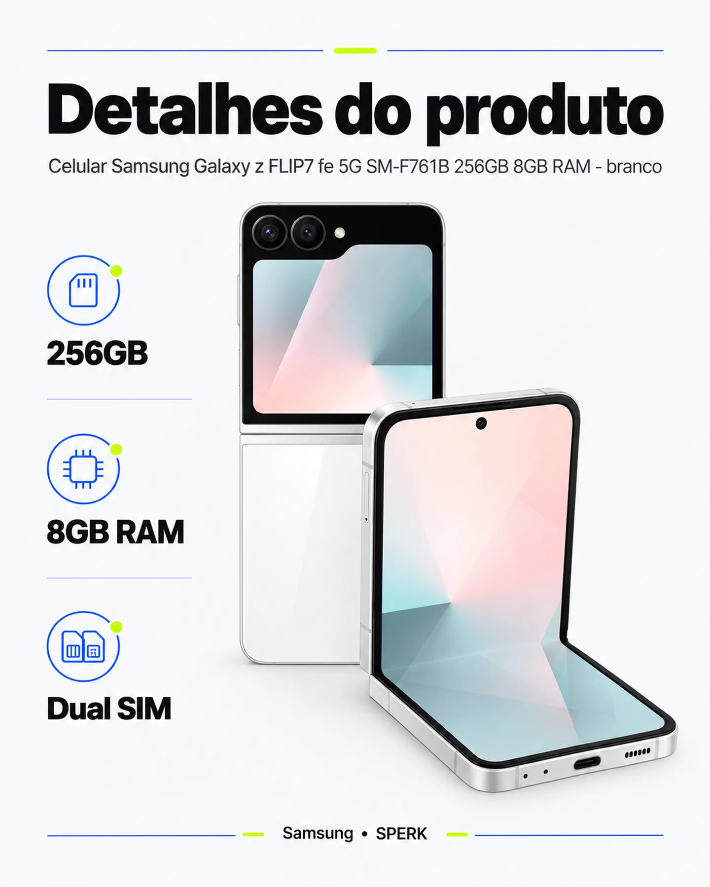 Celular Samsung Galaxy z FLIP7 fe 5G SM-F761B 256GB 8GB RAM - branco — painel 4