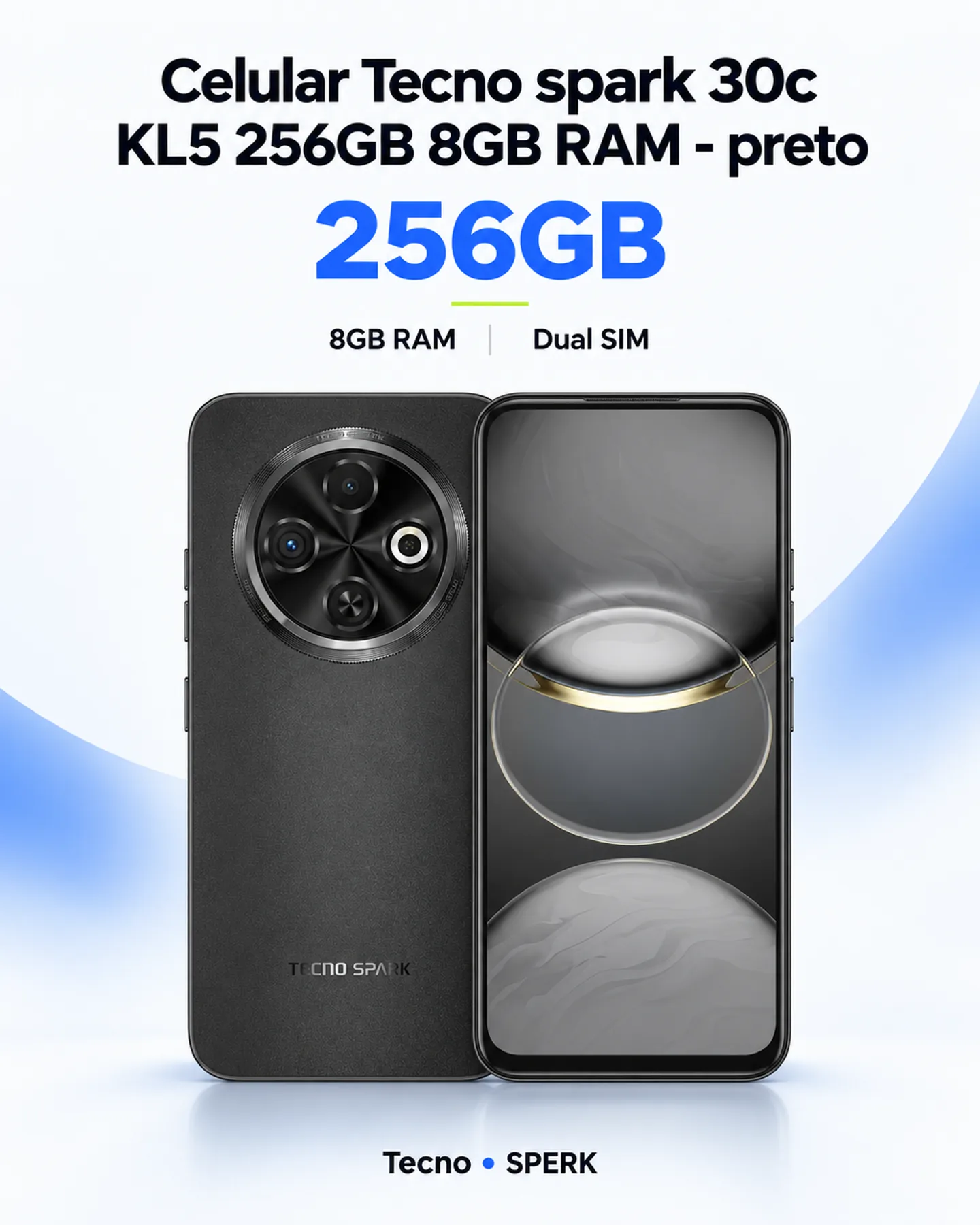 Celular Tecno spark 30c KL5 256GB 8GB RAM - preto — painel 1