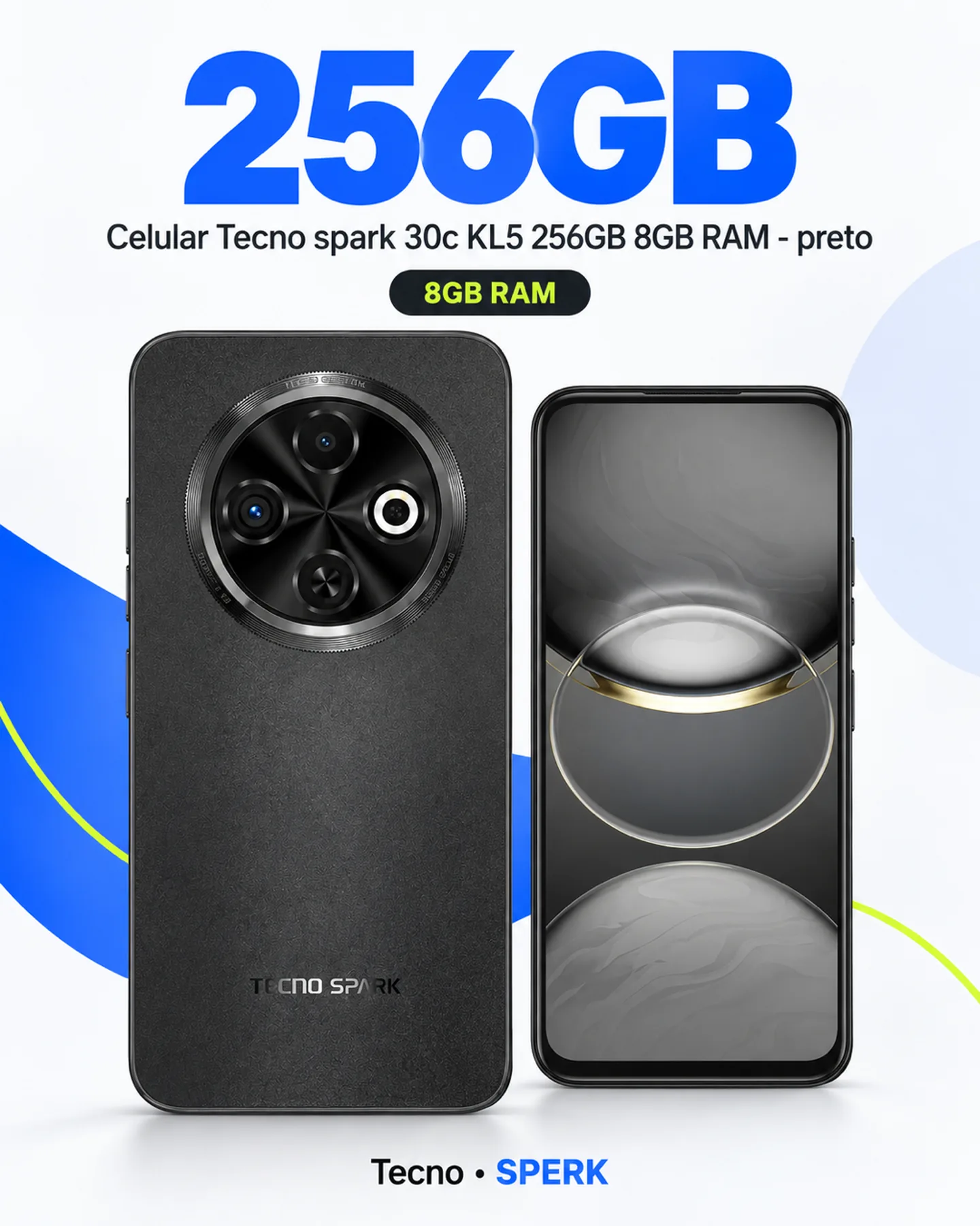 Celular Tecno spark 30c KL5 256GB 8GB RAM - preto — painel 2