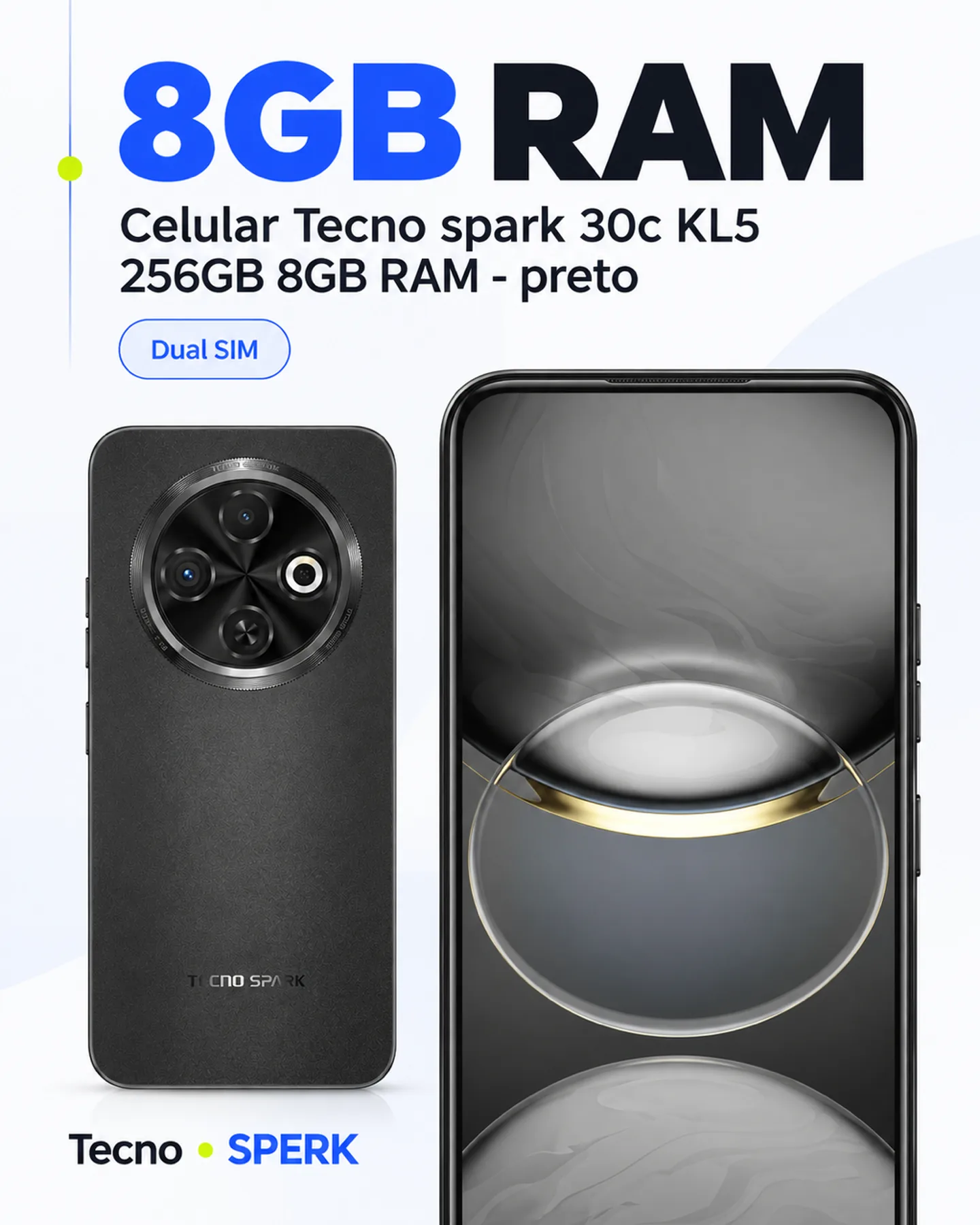 Celular Tecno spark 30c KL5 256GB 8GB RAM - preto — painel 3