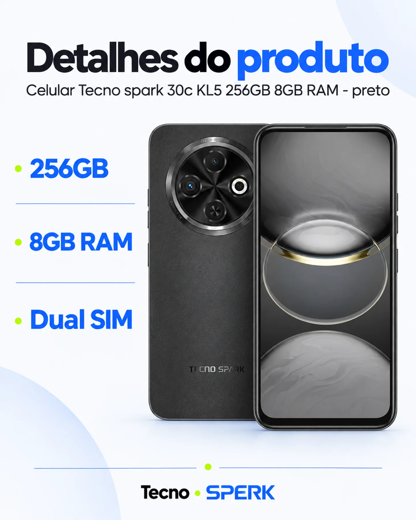 Celular Tecno spark 30c KL5 256GB 8GB RAM - preto — painel 4