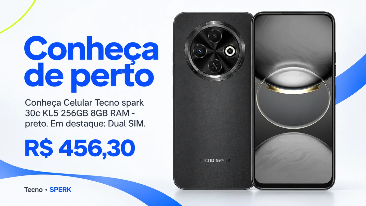 Celular Tecno spark 30c KL5 256GB 8GB RAM - preto — heroi descricao