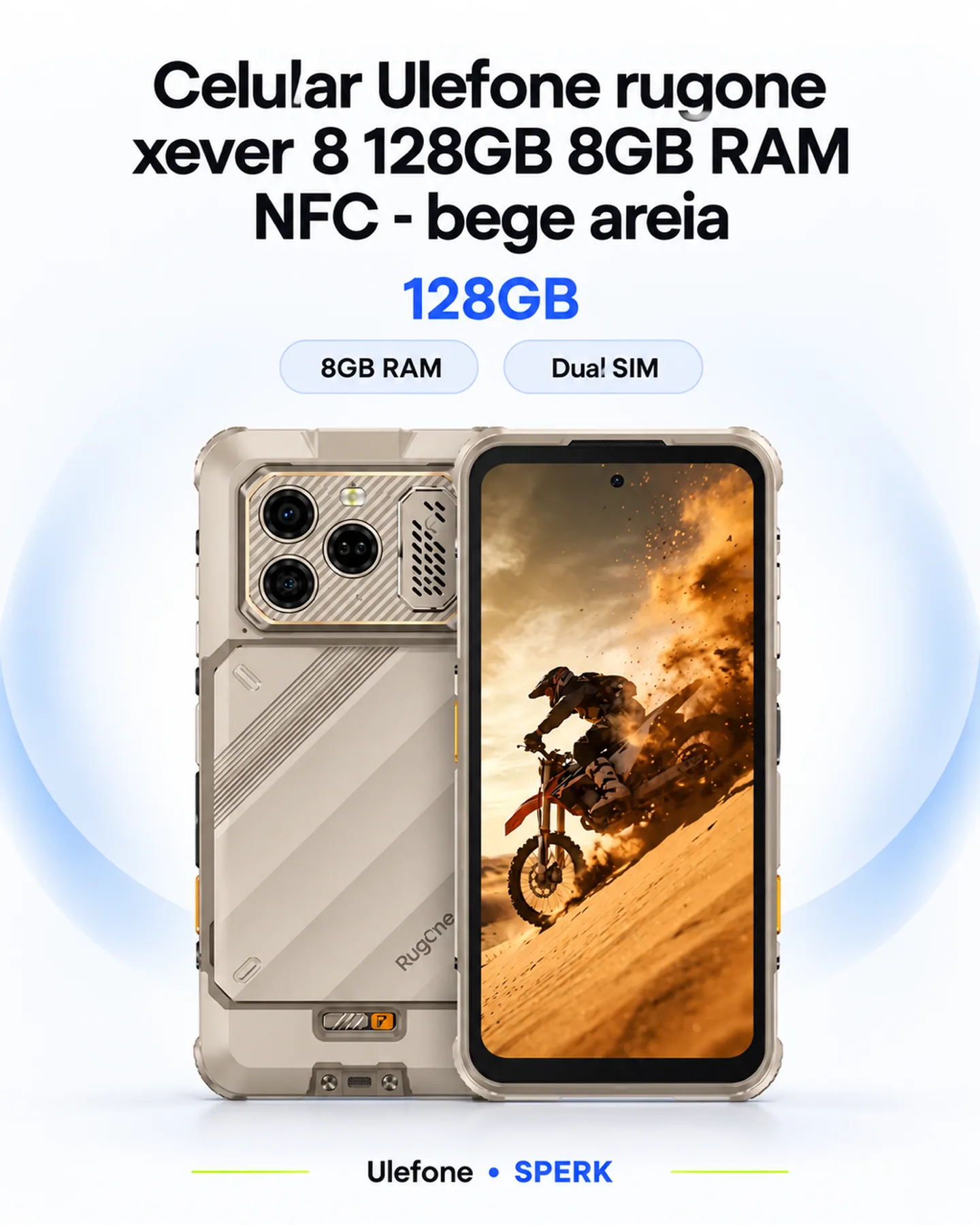 Celular Ulefone rugone xever 8 128GB 8GB RAM NFC - bege areia — painel 1