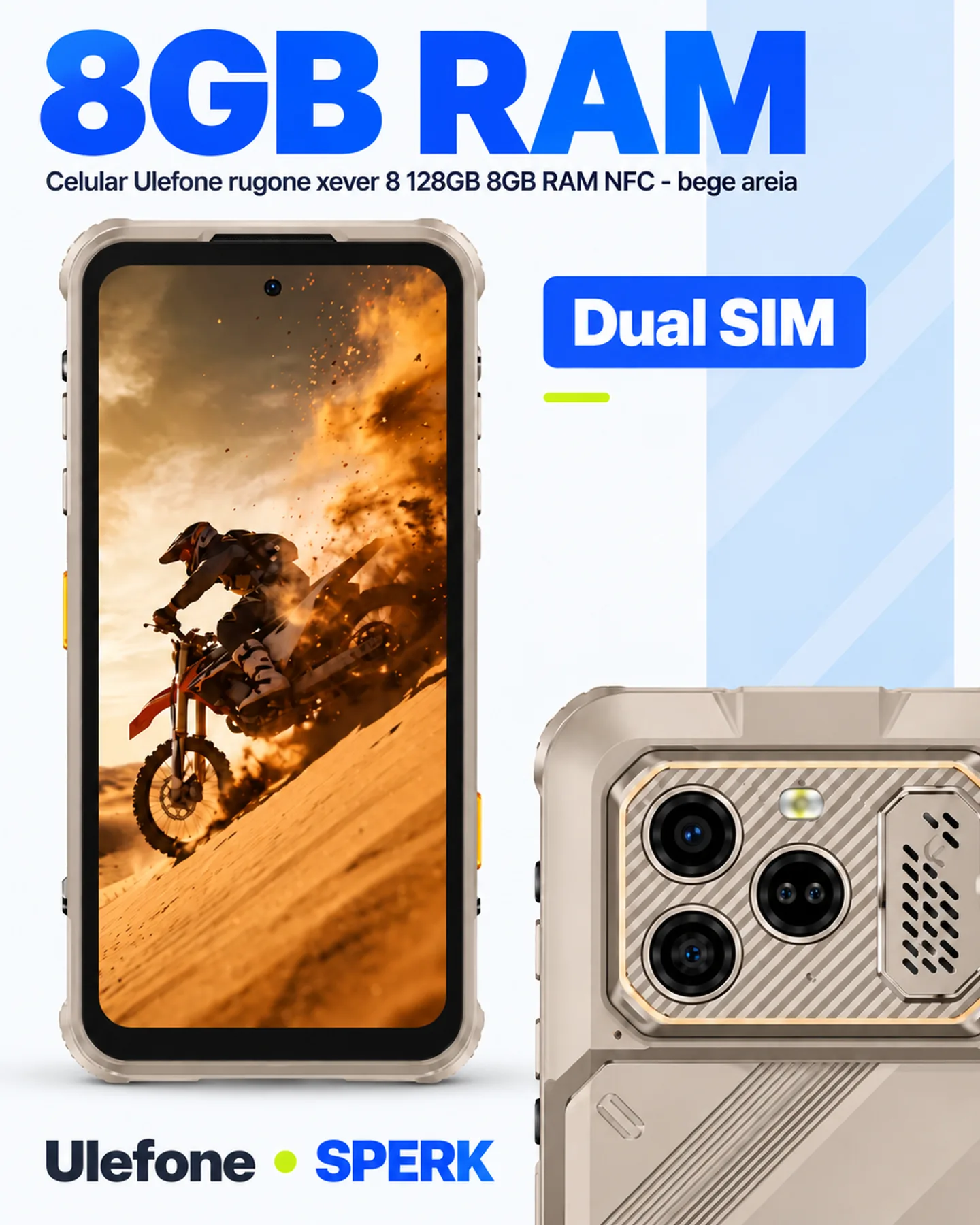 Celular Ulefone rugone xever 8 128GB 8GB RAM NFC - bege areia — painel 3