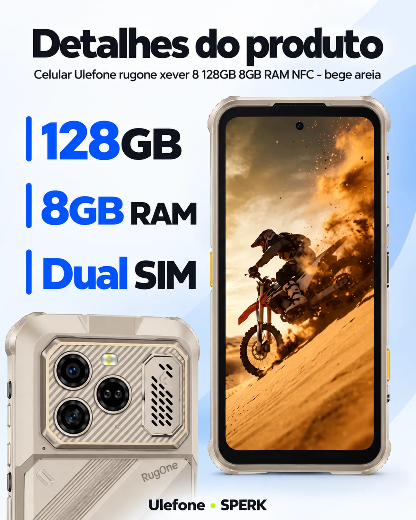 Celular Ulefone rugone xever 8 128GB 8GB RAM NFC - bege areia — painel 4