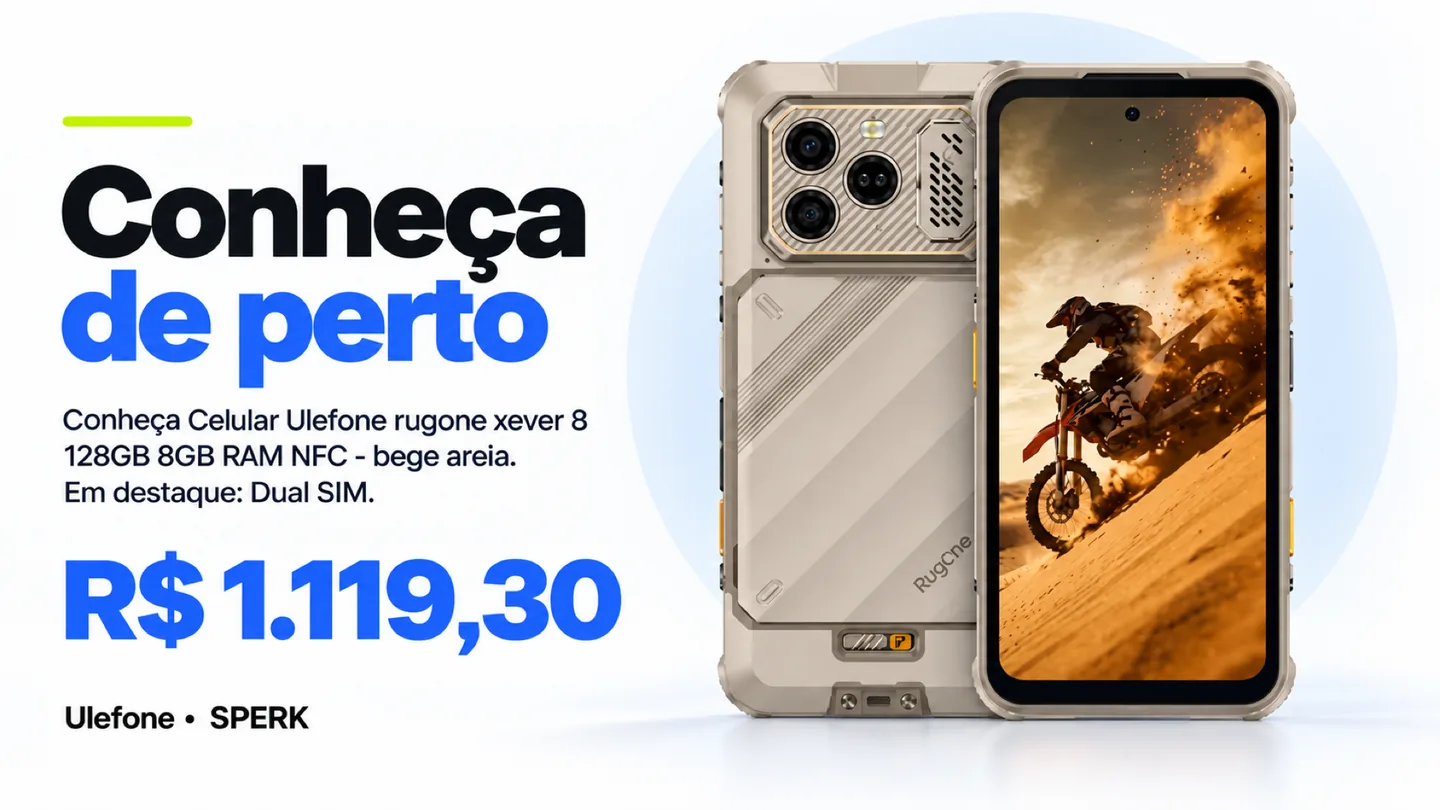 Celular Ulefone rugone xever 8 128GB 8GB RAM NFC - bege areia — heroi descricao