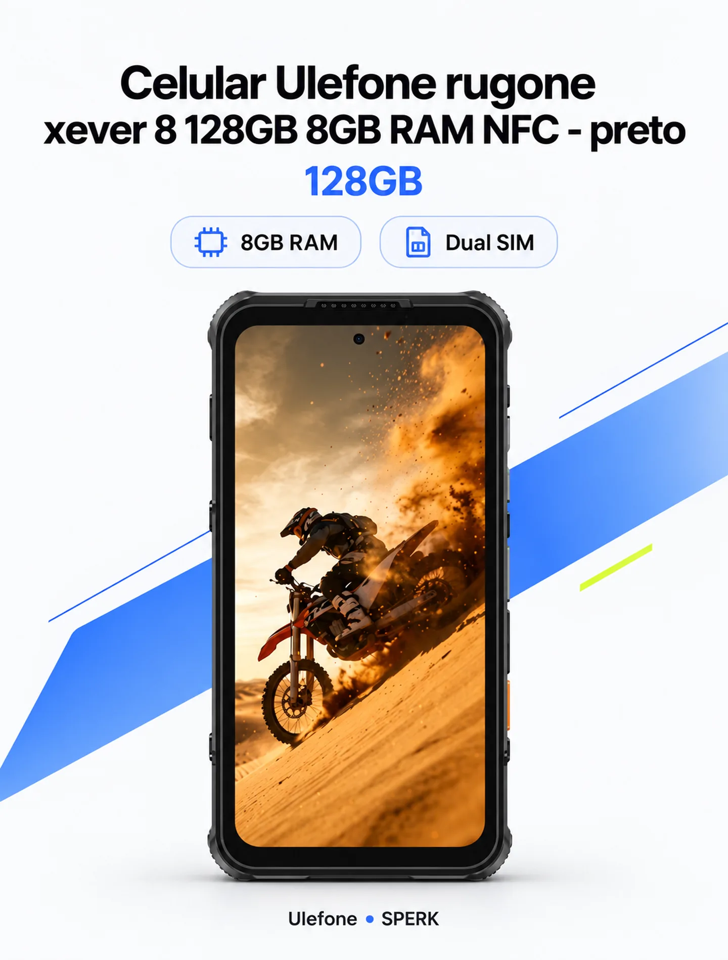 Celular Ulefone rugone xever 8 128GB 8GB RAM NFC - preto — painel 1