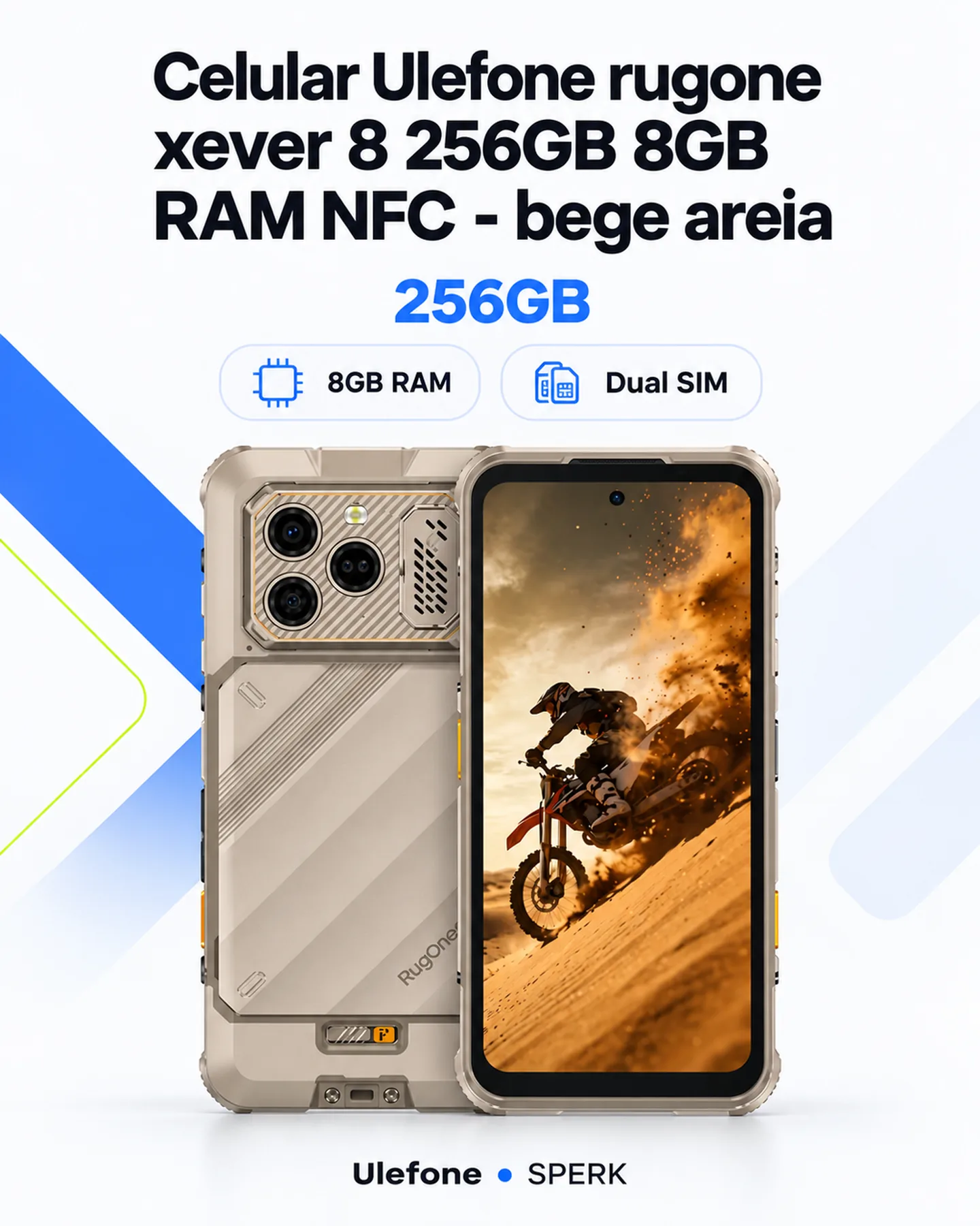 Celular Ulefone rugone xever 8 256GB 8GB RAM NFC - bege areia — painel 1