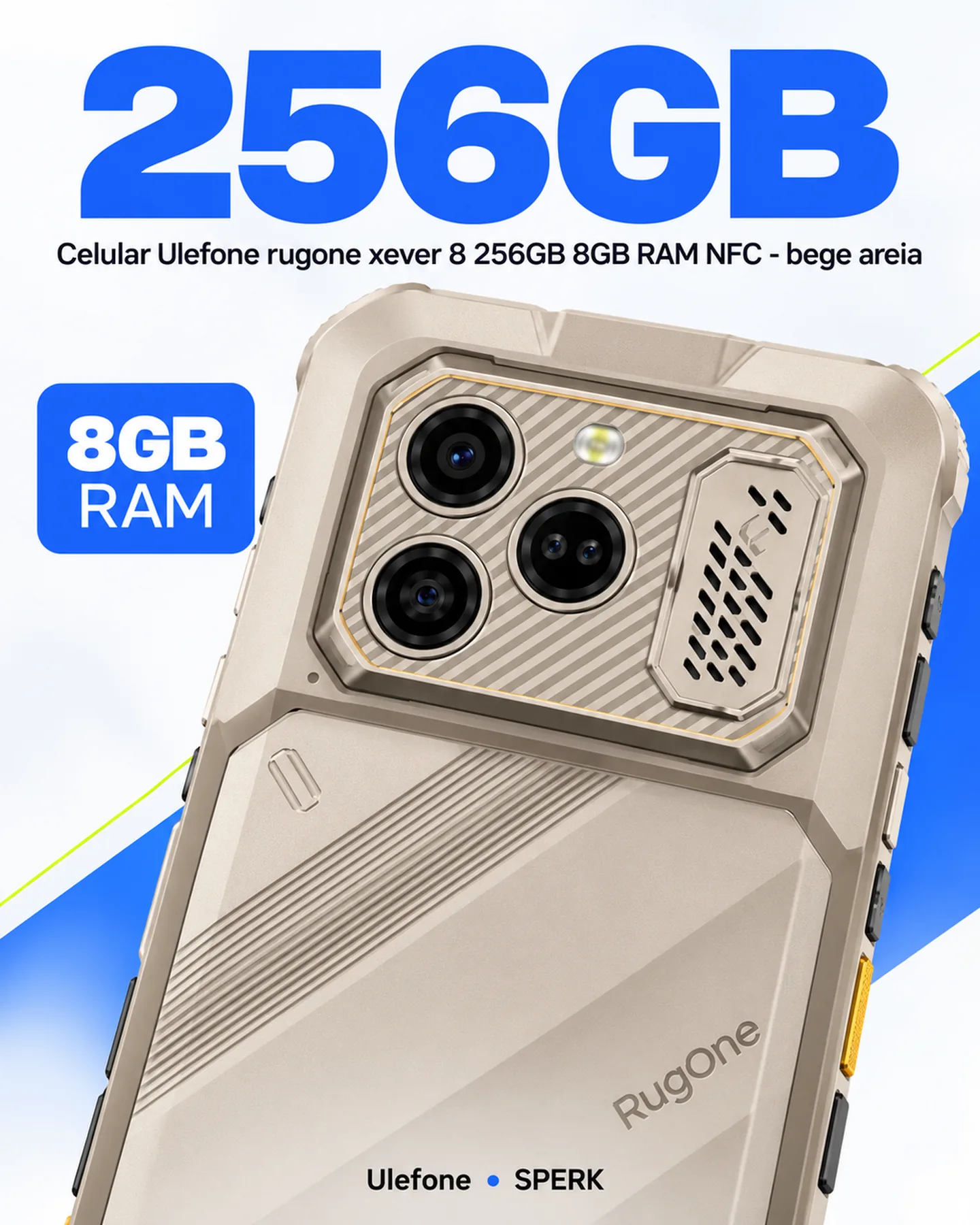 Celular Ulefone rugone xever 8 256GB 8GB RAM NFC - bege areia — painel 2