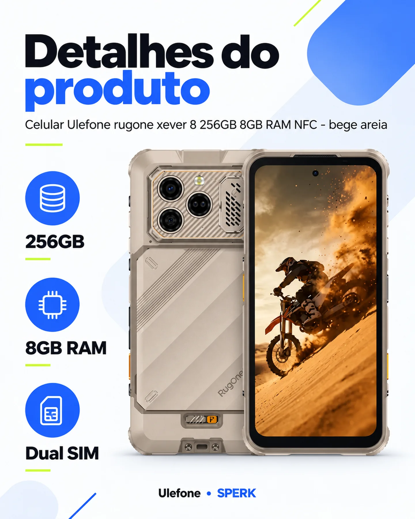 Celular Ulefone rugone xever 8 256GB 8GB RAM NFC - bege areia — painel 4