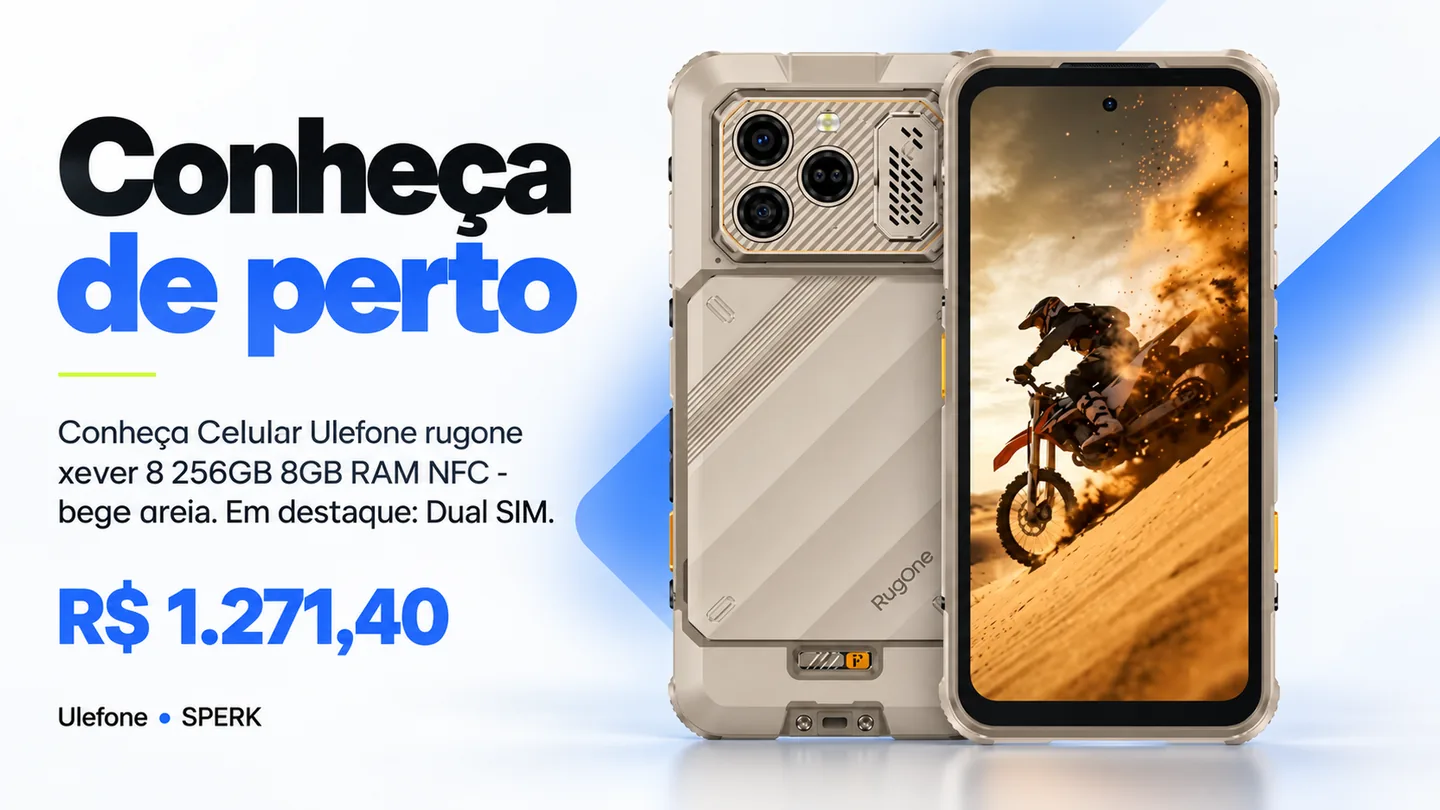 Celular Ulefone rugone xever 8 256GB 8GB RAM NFC - bege areia — heroi descricao