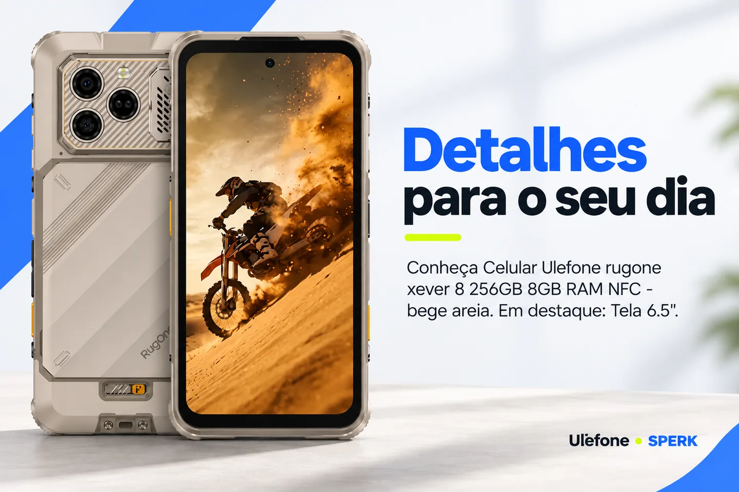 Celular Ulefone rugone xever 8 256GB 8GB RAM NFC - bege areia — diferencial uso