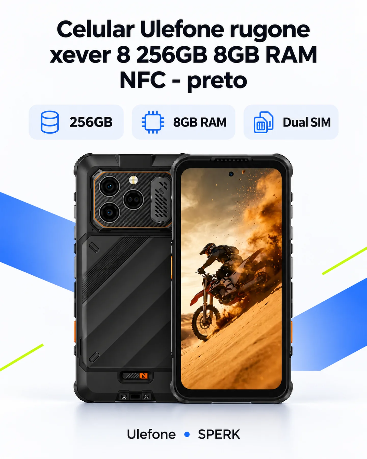 Celular Ulefone rugone xever 8 256GB 8GB RAM NFC - preto — painel 1