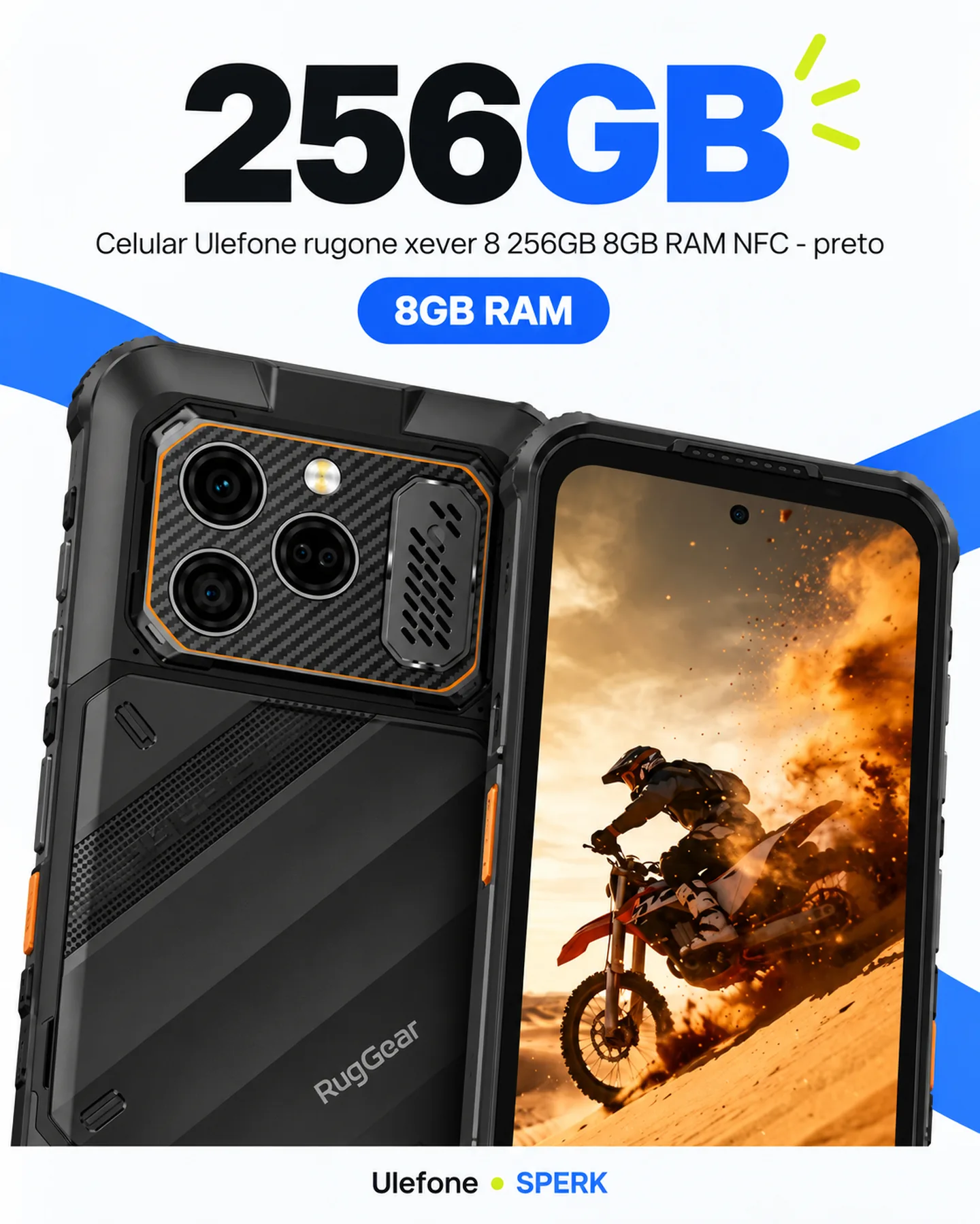Celular Ulefone rugone xever 8 256GB 8GB RAM NFC - preto — painel 2
