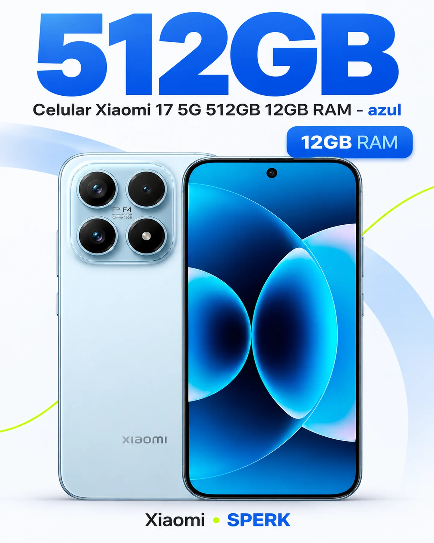 Celular Xiaomi 17 5G 512GB 12GB RAM - azul — painel 2