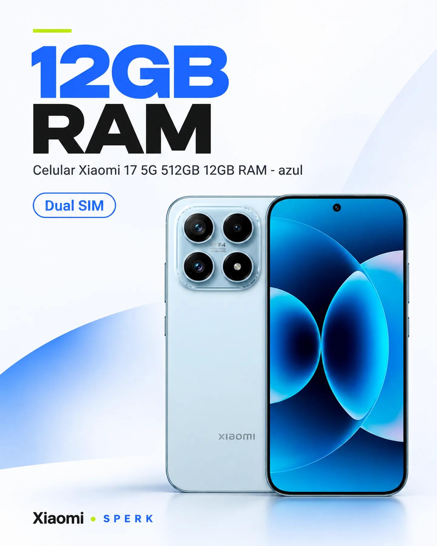Celular Xiaomi 17 5G 512GB 12GB RAM - azul — painel 3