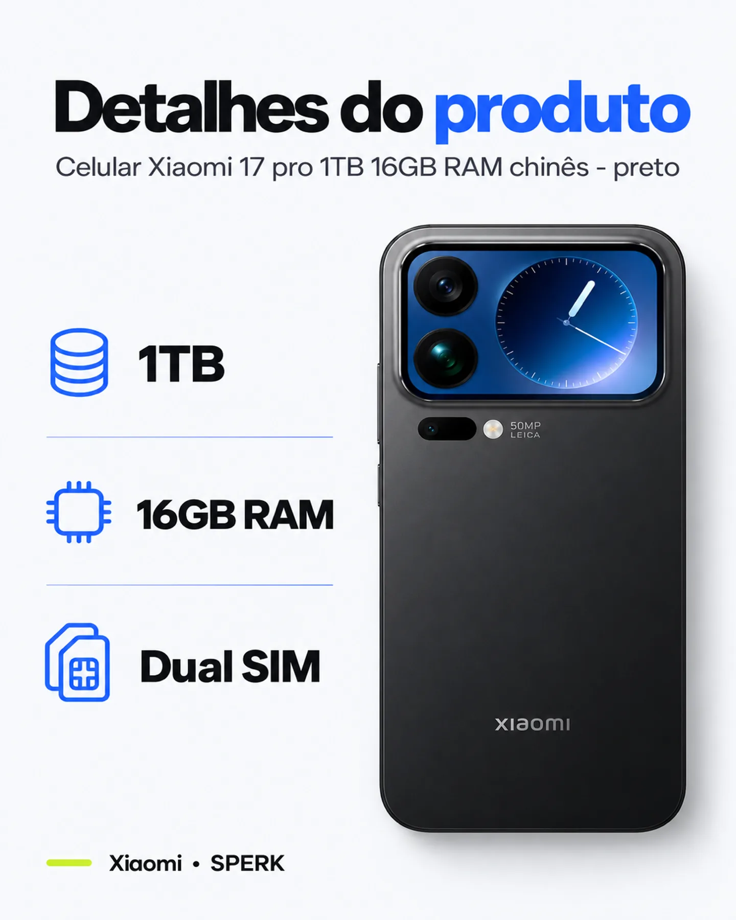 Celular Xiaomi 17 pro 1TB 16GB RAM chinês - preto — painel 4