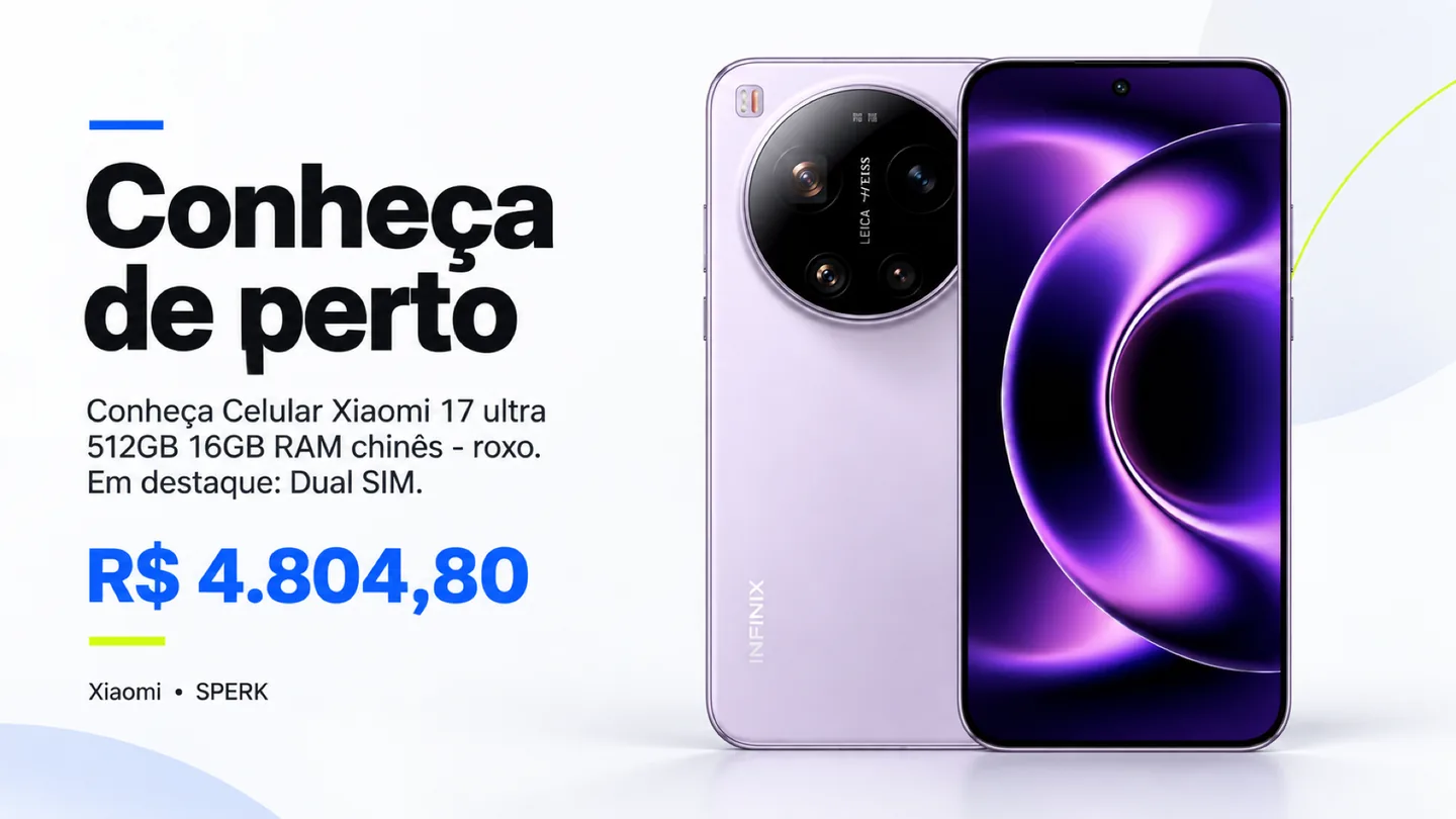 Celular Xiaomi 17 ultra 512GB 16GB RAM chinês - roxo — heroi descricao