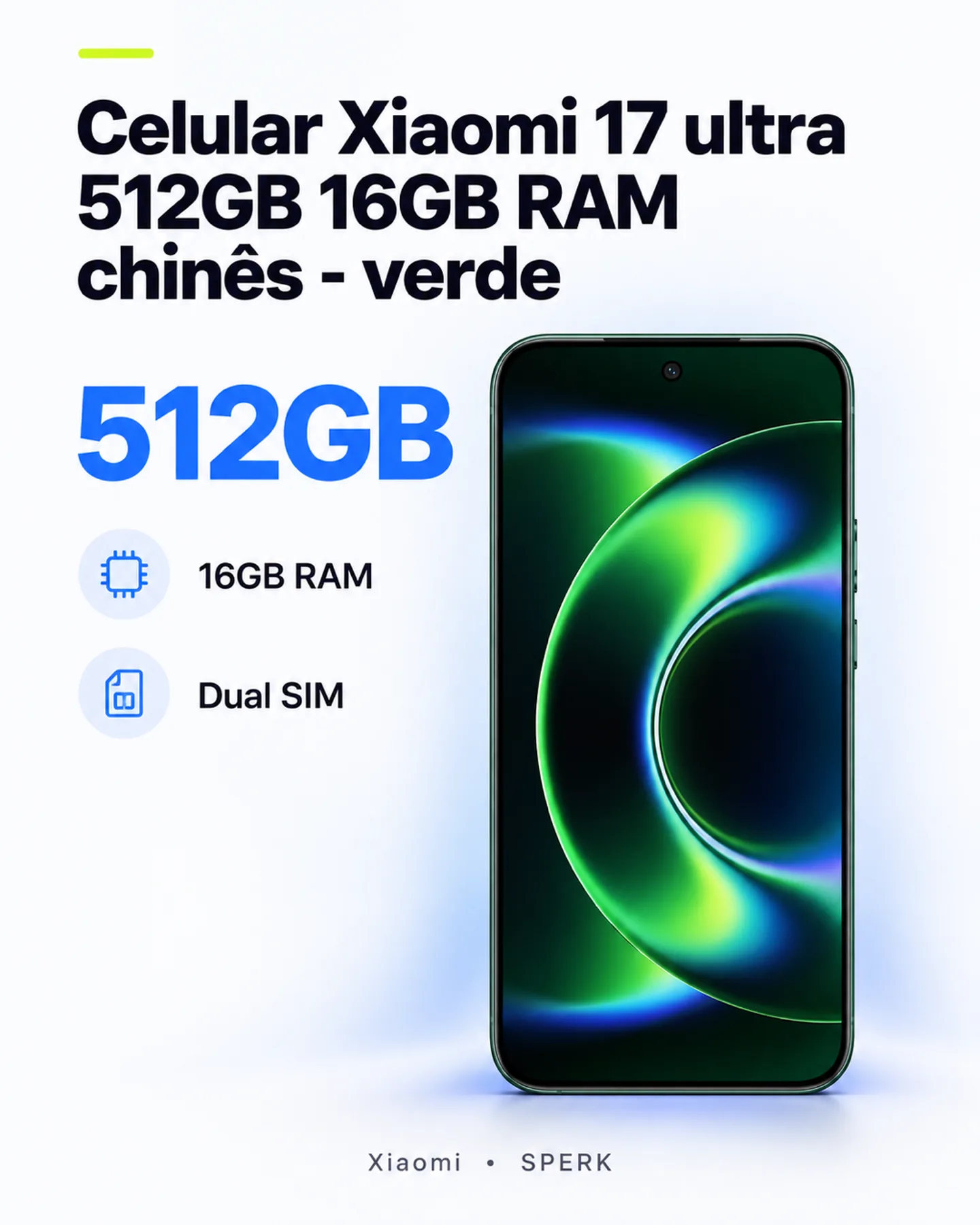Celular Xiaomi 17 ultra 512GB 16GB RAM chinês - verde — painel 1