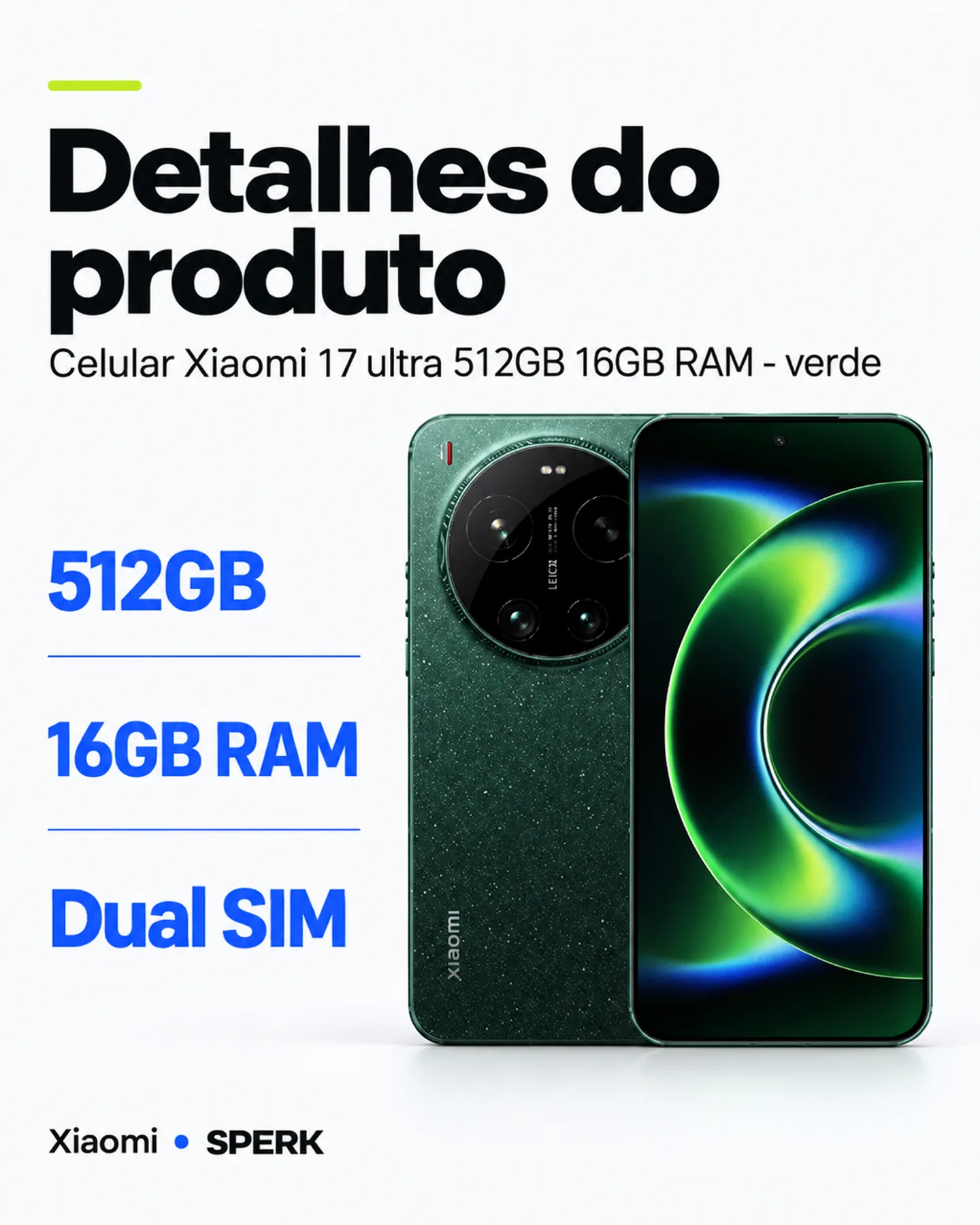 Celular Xiaomi 17 ultra 512GB 16GB RAM - verde — painel 4