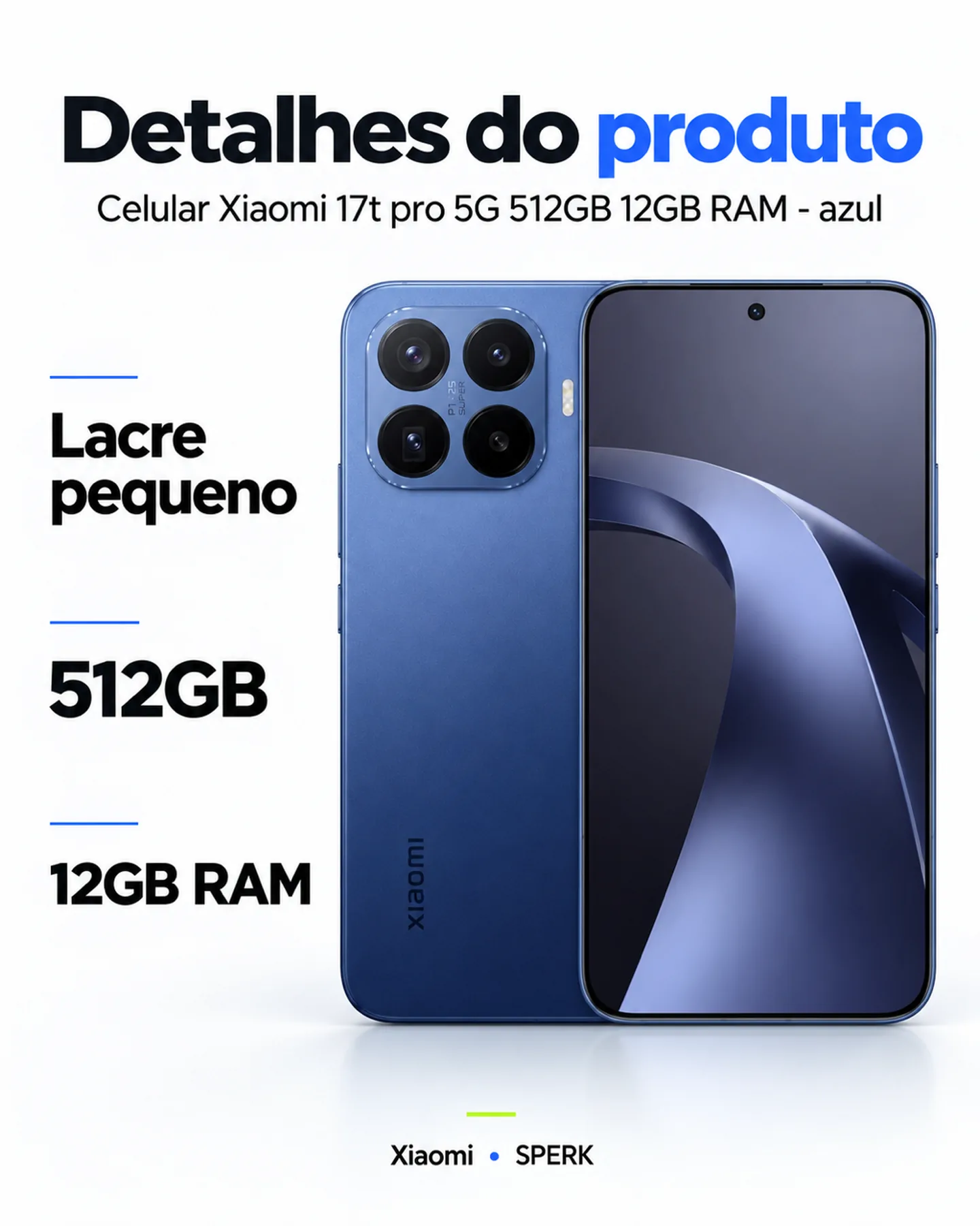 Celular Xiaomi 17t pro 5G 512GB 12GB RAM - azul — painel 4