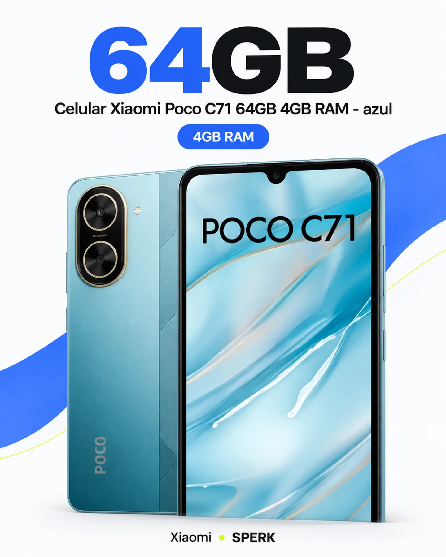Celular Xiaomi Poco C71 64GB 4GB RAM - azul — painel 2