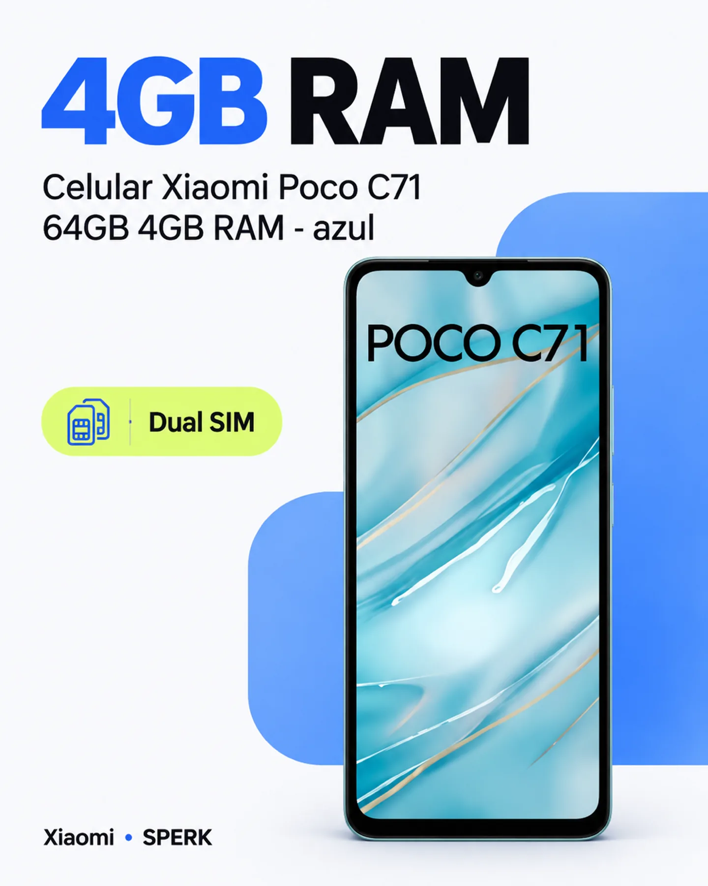 Celular Xiaomi Poco C71 64GB 4GB RAM - azul — painel 3