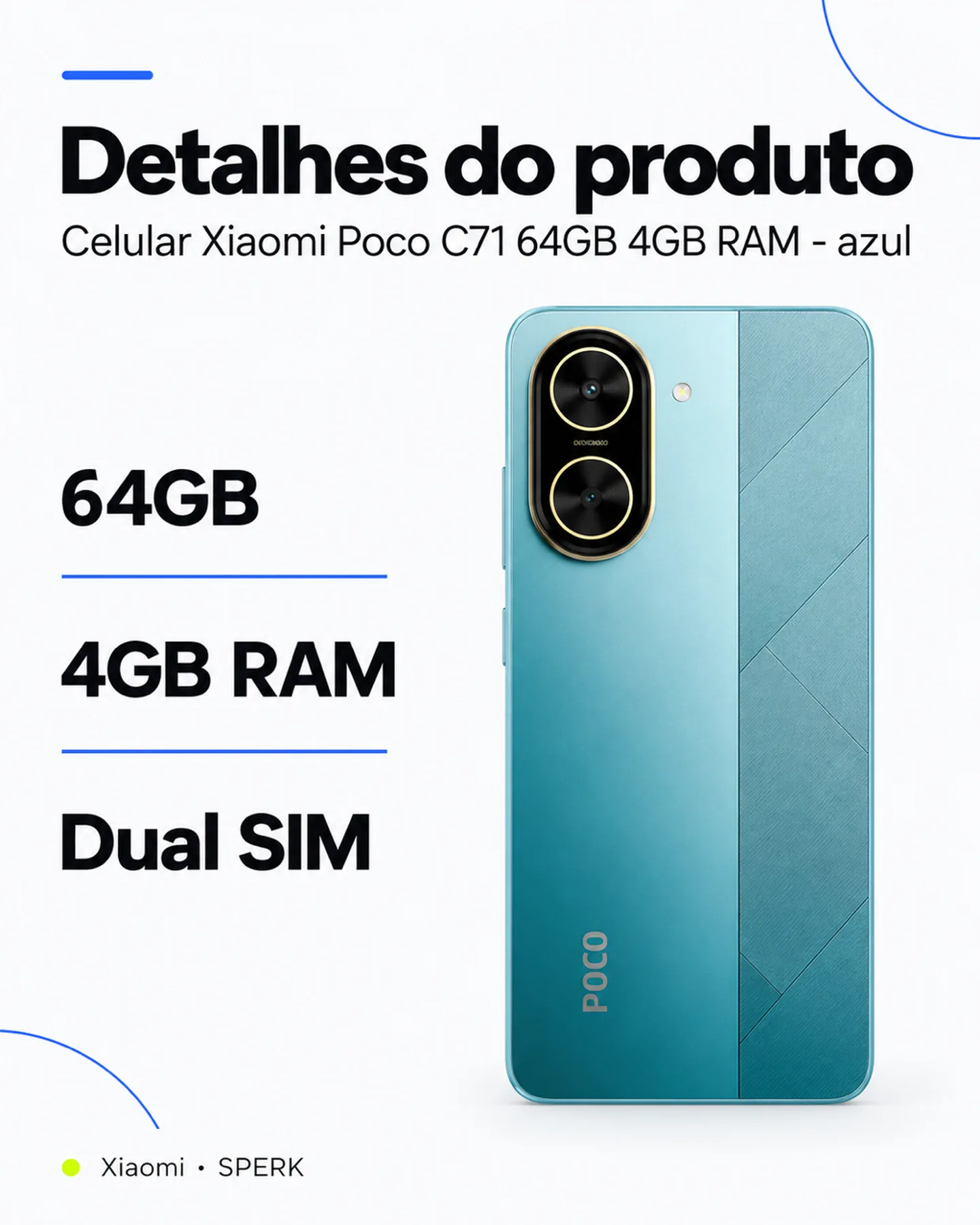 Celular Xiaomi Poco C71 64GB 4GB RAM - azul — painel 4
