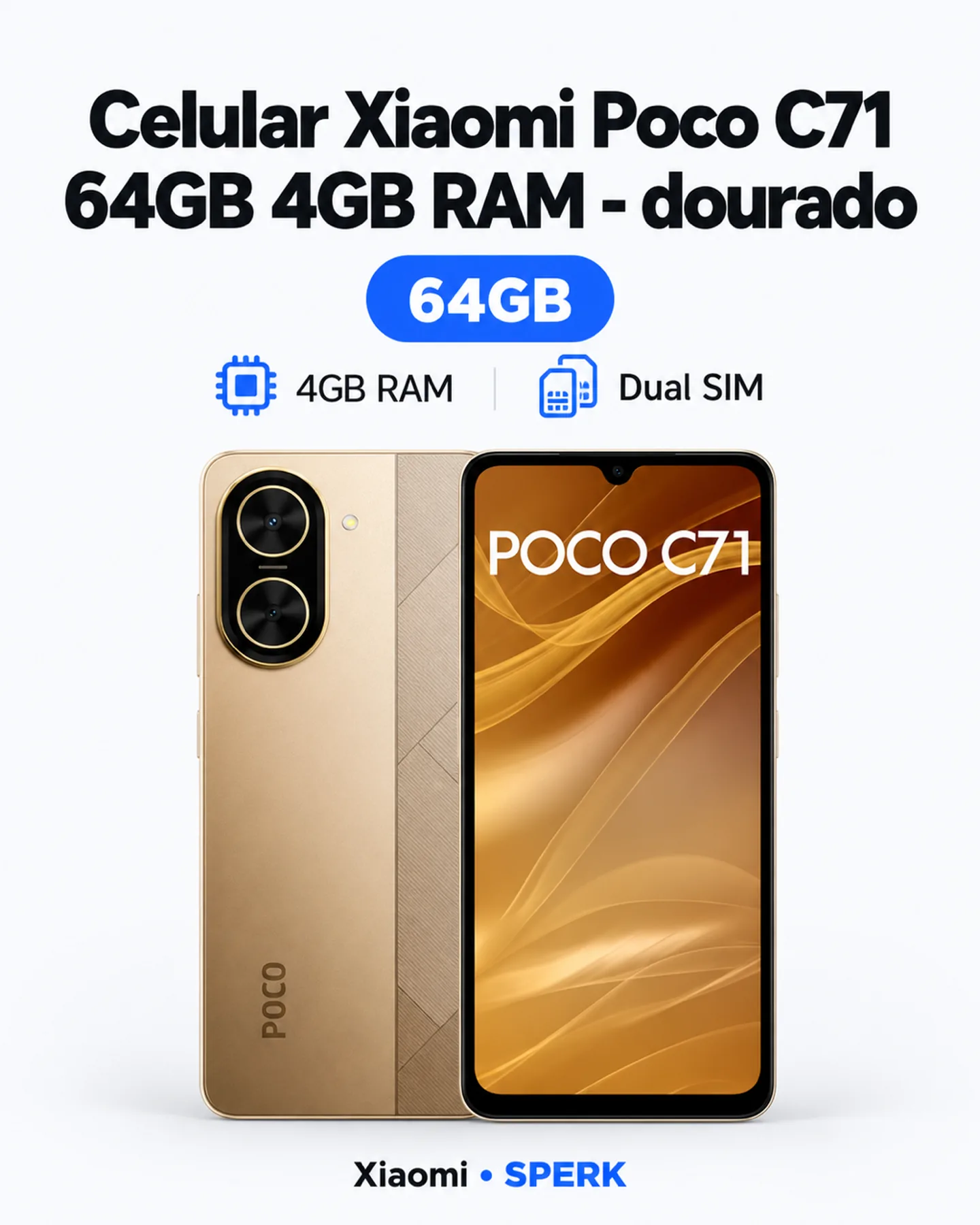 Celular Xiaomi Poco C71 64GB 4GB RAM - dourado — painel 1
