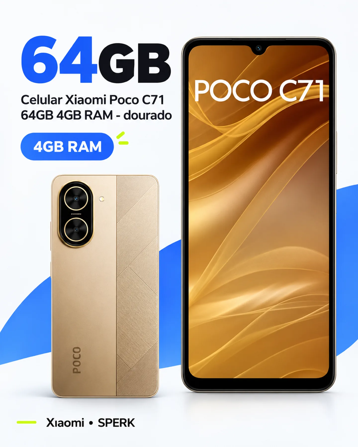 Celular Xiaomi Poco C71 64GB 4GB RAM - dourado — painel 2