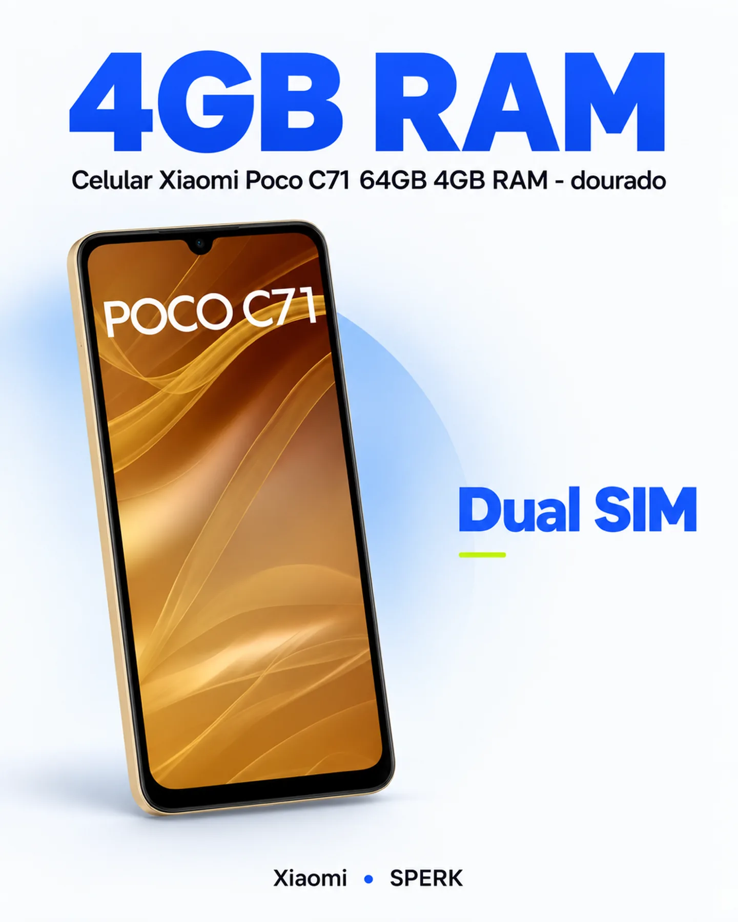Celular Xiaomi Poco C71 64GB 4GB RAM - dourado — painel 3