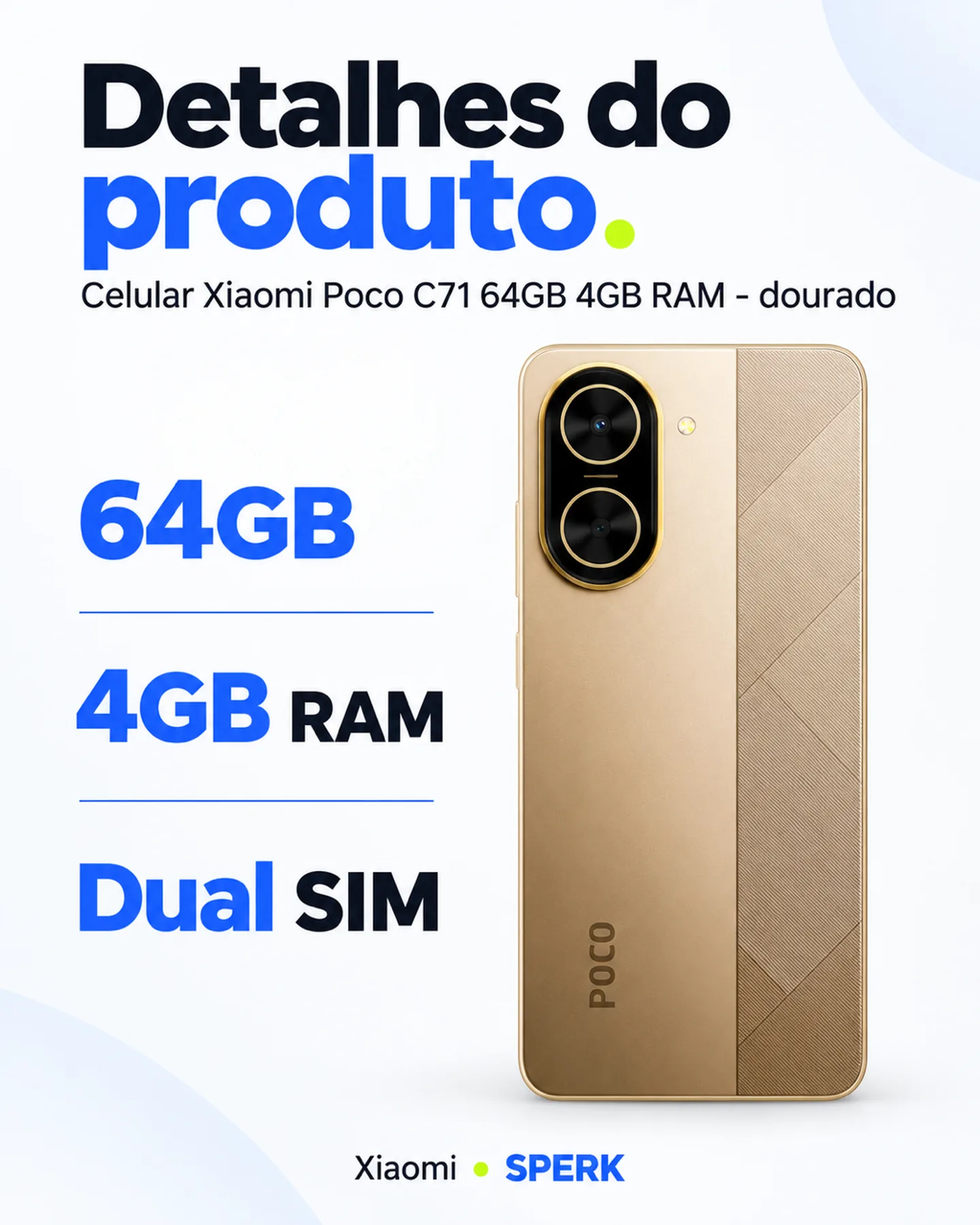 Celular Xiaomi Poco C71 64GB 4GB RAM - dourado — painel 4