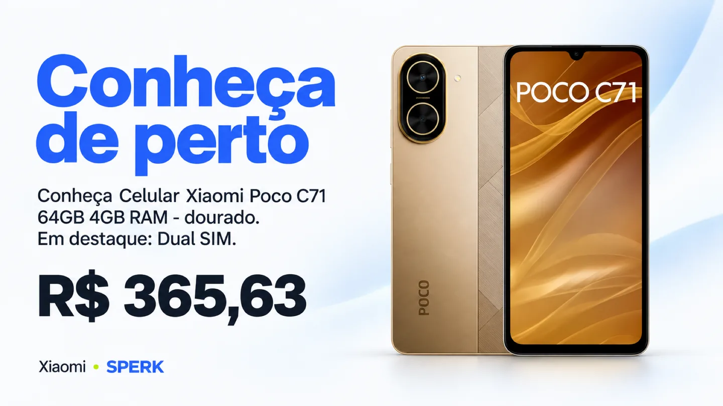 Celular Xiaomi Poco C71 64GB 4GB RAM - dourado — heroi descricao