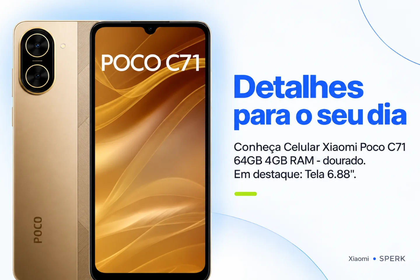 Celular Xiaomi Poco C71 64GB 4GB RAM - dourado — diferencial uso