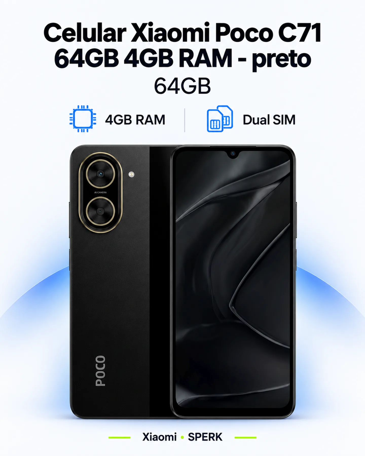 Celular Xiaomi Poco C71 64GB 4GB RAM - preto — painel 1