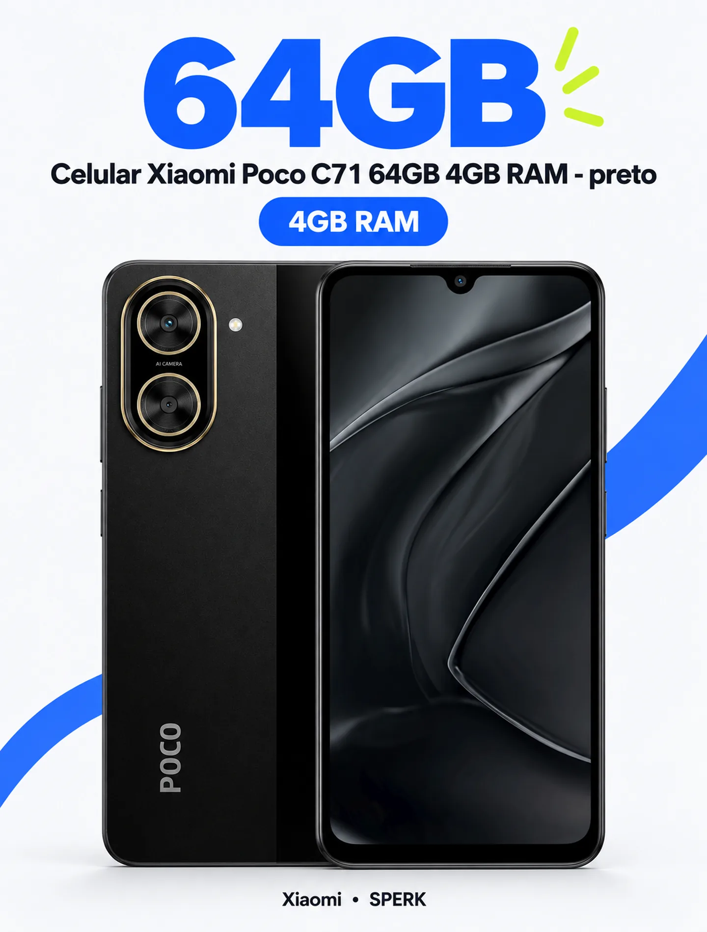 Celular Xiaomi Poco C71 64GB 4GB RAM - preto — painel 2