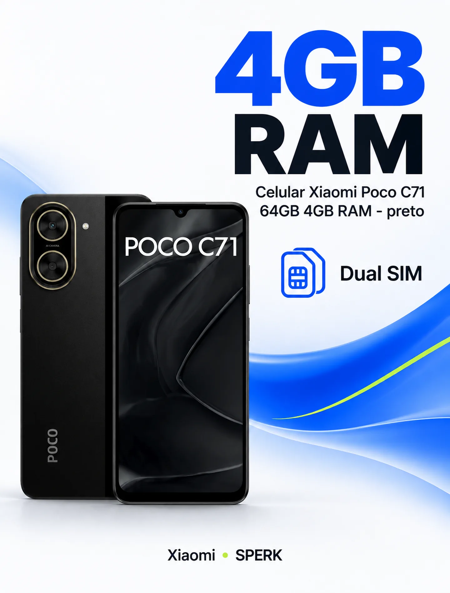 Celular Xiaomi Poco C71 64GB 4GB RAM - preto — painel 3