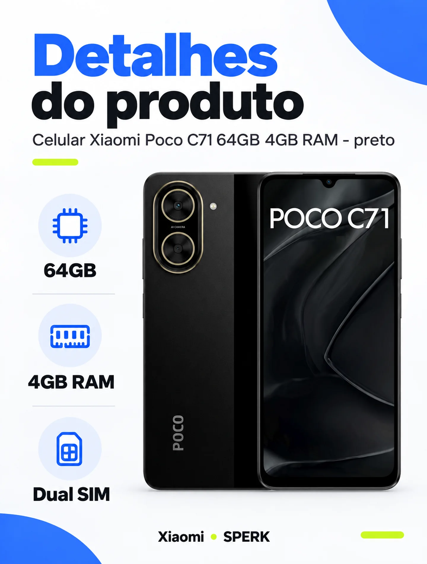 Celular Xiaomi Poco C71 64GB 4GB RAM - preto — painel 4