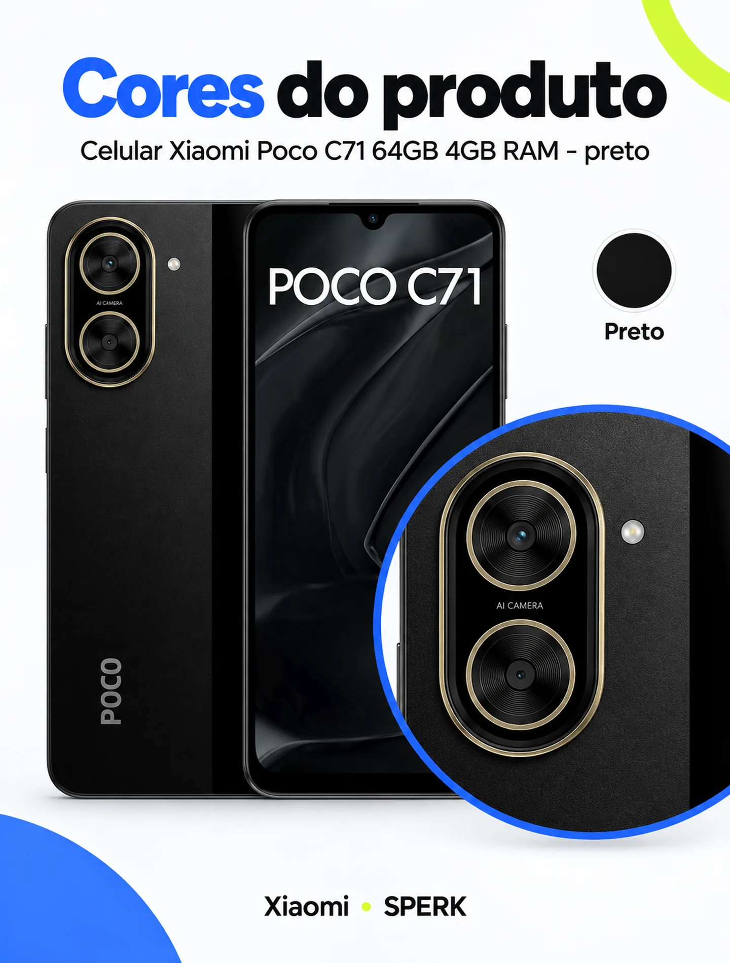 Celular Xiaomi Poco C71 64GB 4GB RAM - preto — painel 5