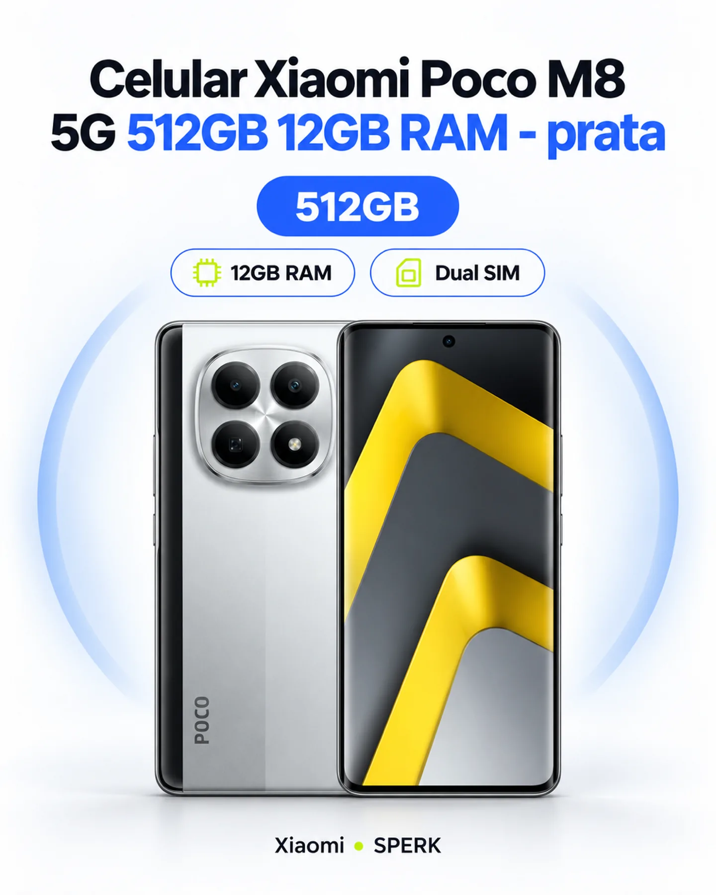 Celular Xiaomi Poco M8 5G 512GB 12GB RAM - prata — painel 1