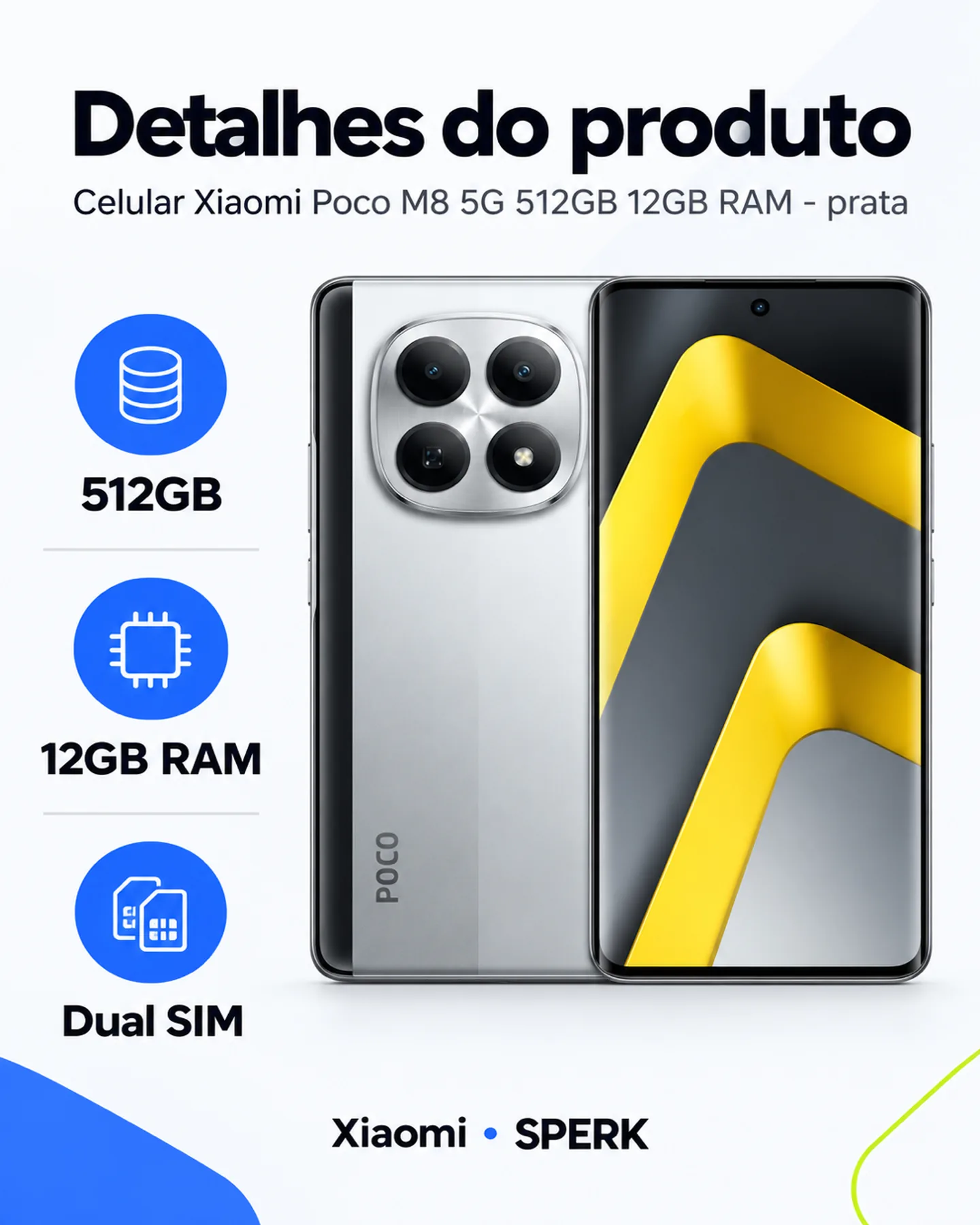 Celular Xiaomi Poco M8 5G 512GB 12GB RAM - prata — painel 4