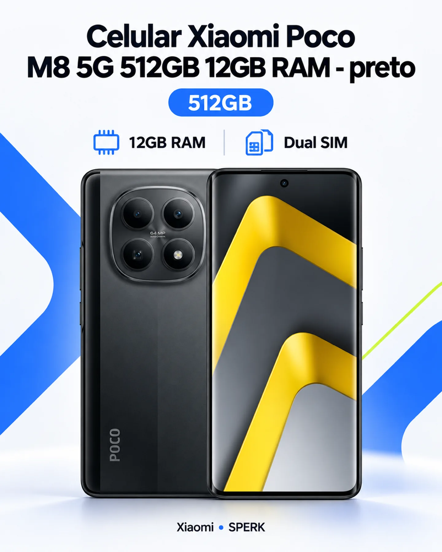 Celular Xiaomi Poco M8 5G 512GB 12GB RAM - preto — painel 1