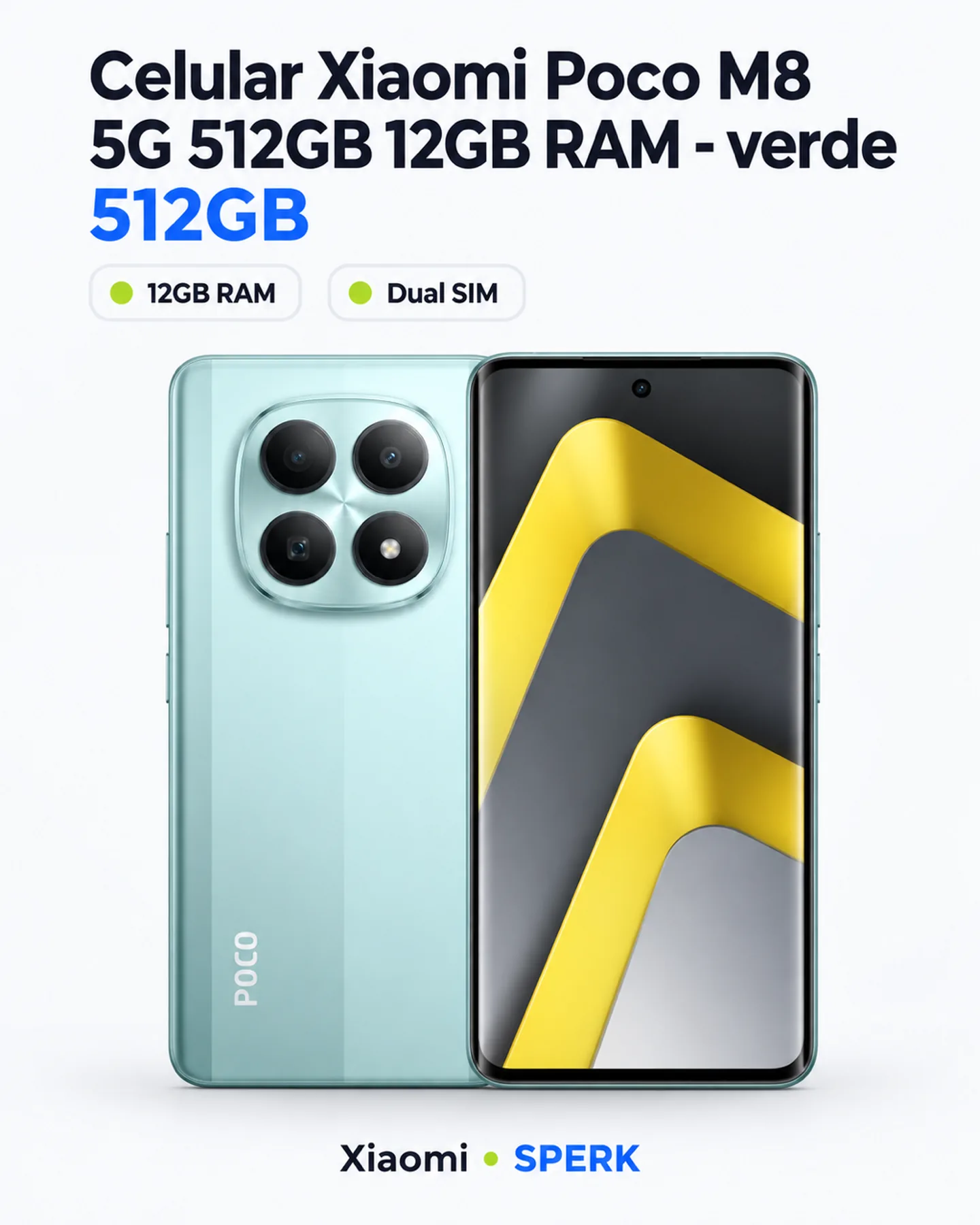 Celular Xiaomi Poco M8 5G 512GB 12GB RAM - verde — painel 1