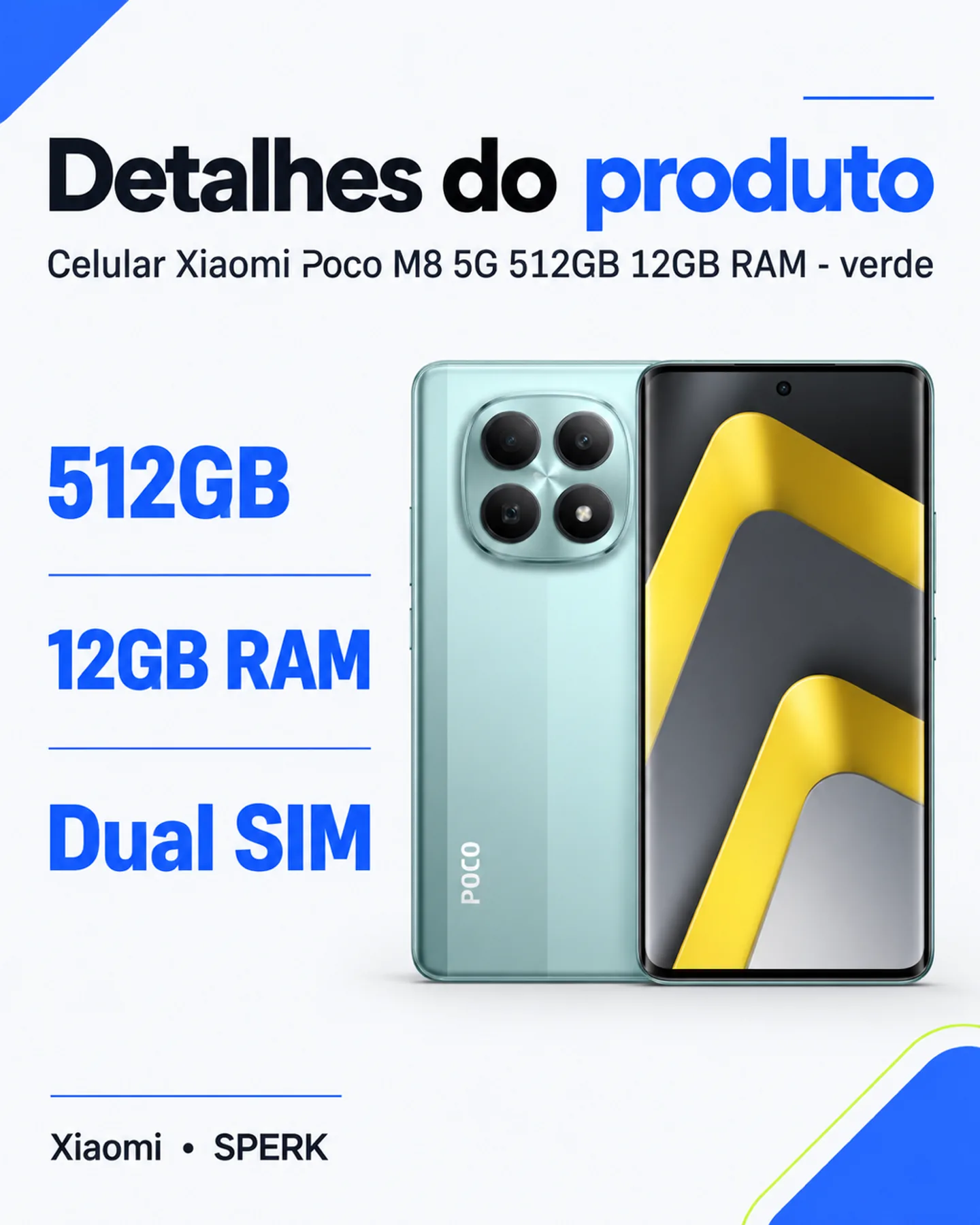 Celular Xiaomi Poco M8 5G 512GB 12GB RAM - verde — painel 4